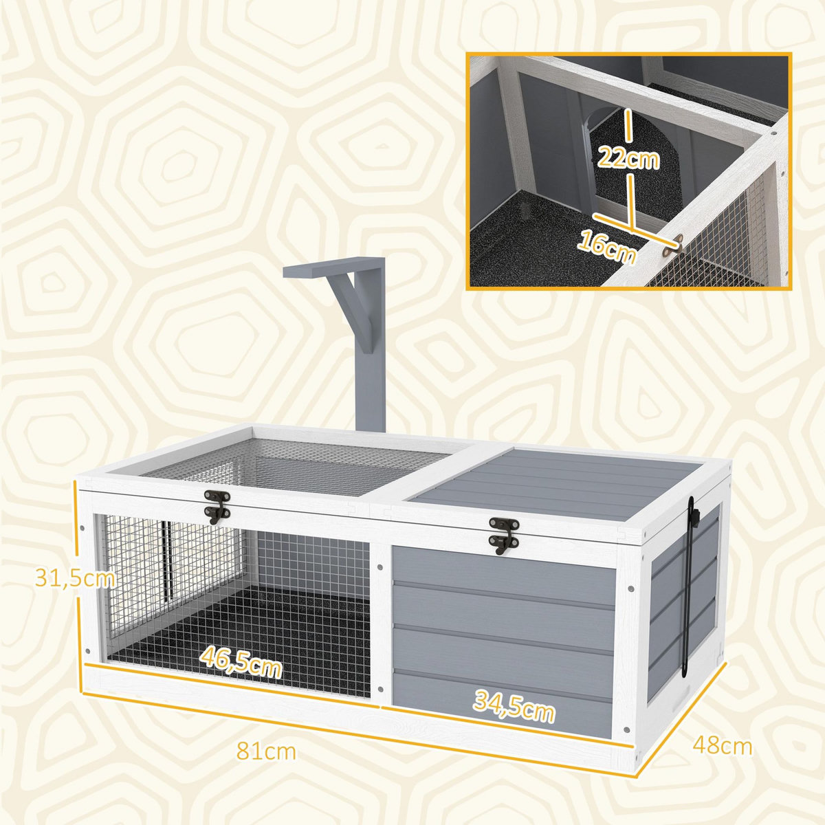 PAWHUT Enclos tortue - maison tortue terrestre exterieur - support de lampe, 2 plateaux coulissants - dim. 81L x 48l x 31H cm - bois gris clair