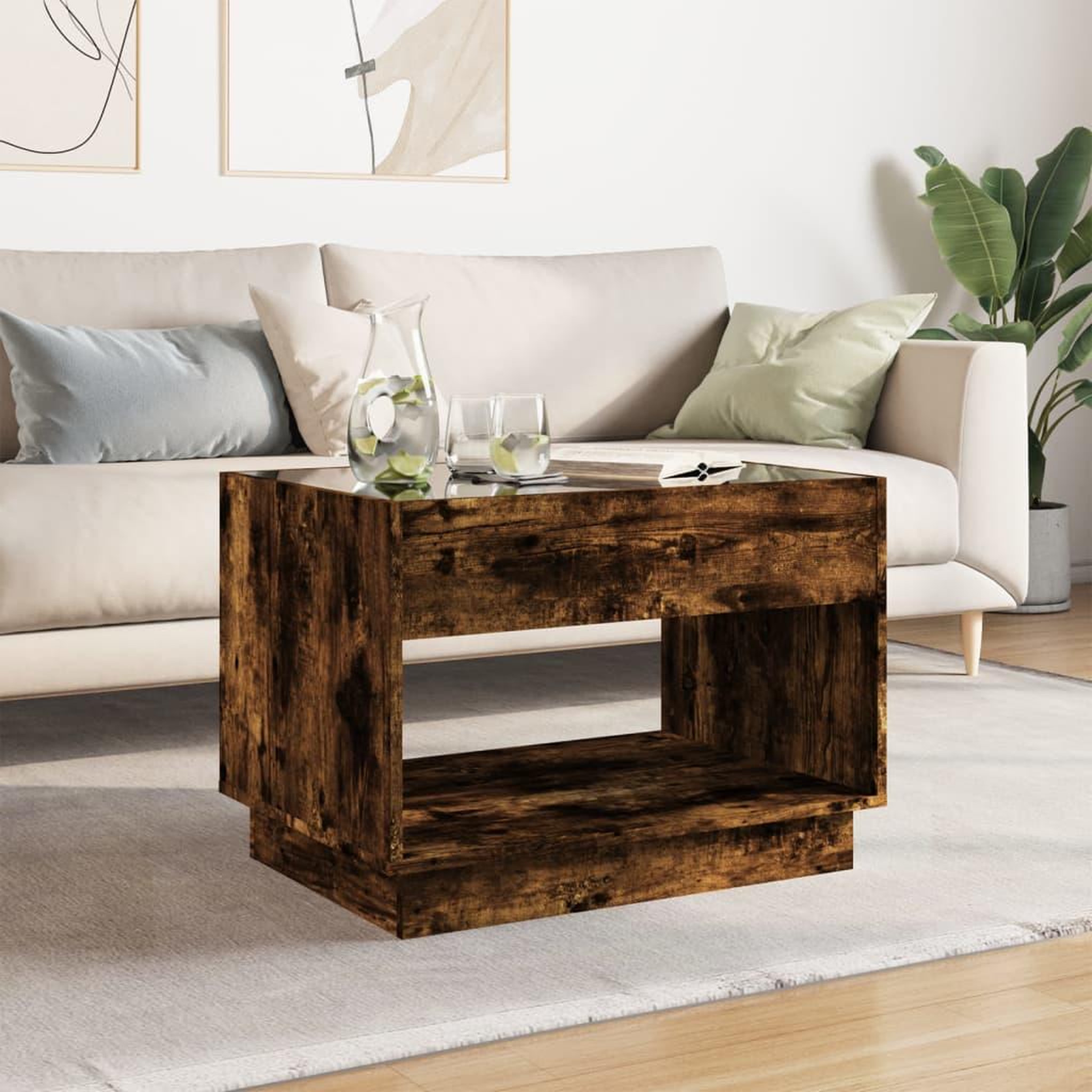 Voir la diapositive 3 : VIDAXL Table basse avec LED infini chene fume 70x50x50 cm