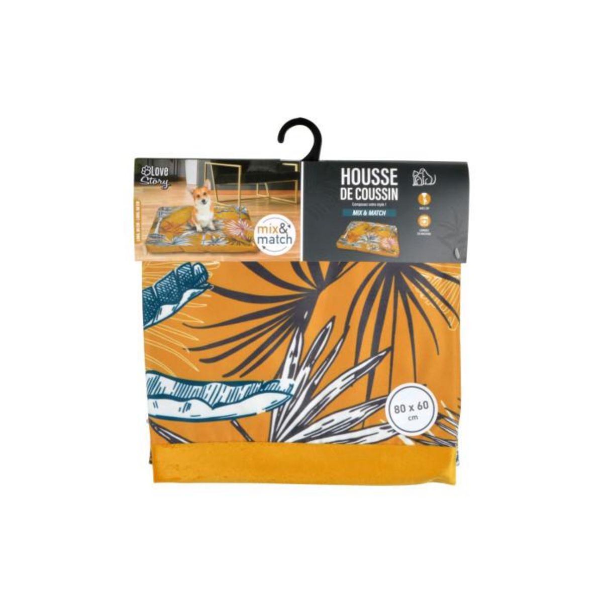 Paris Prix Housse de Coussin pour Chien & Chat  Lodge  80cm Moutarde