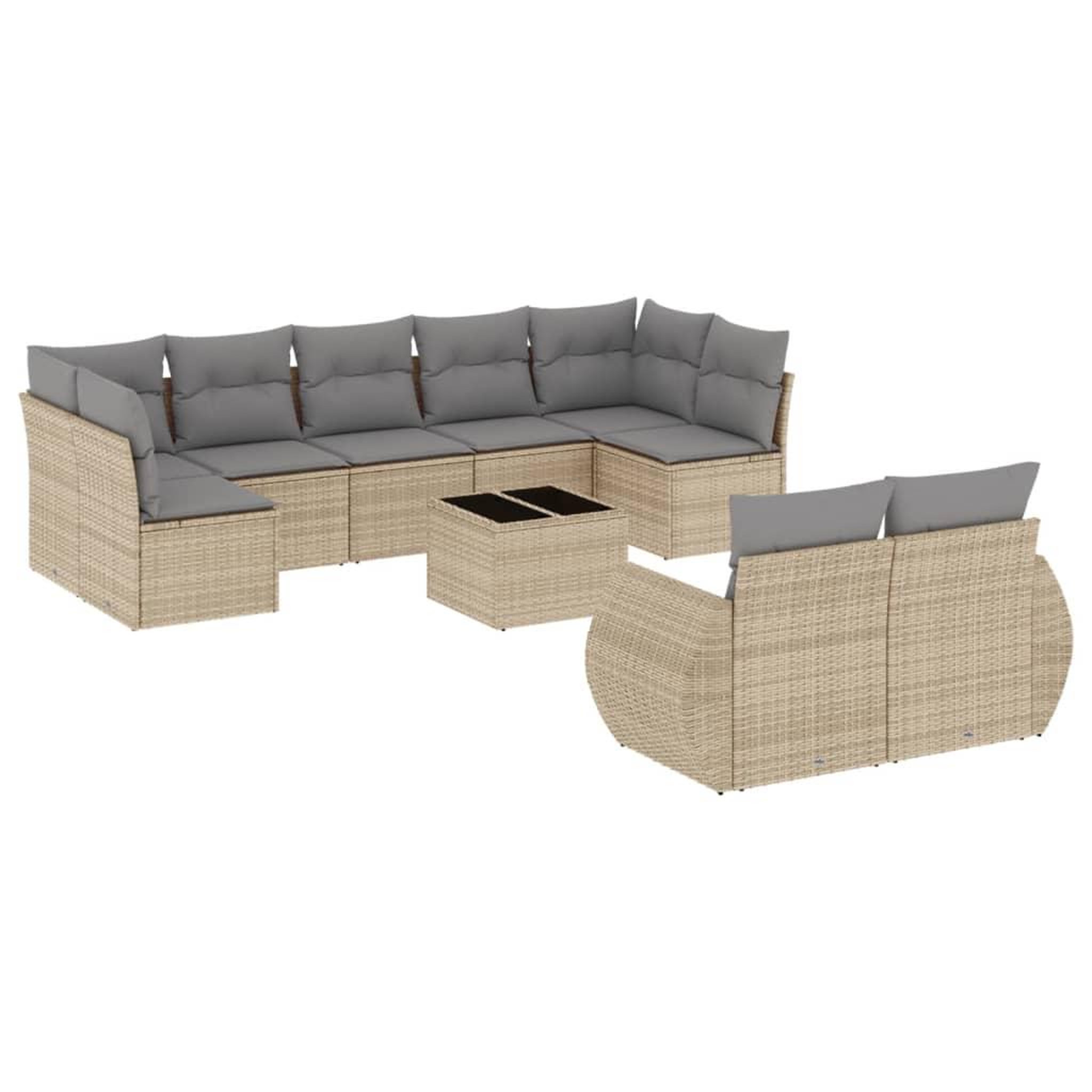 Voir la diapositive 2 : VIDAXL Salon de jardin avec coussins 10 pcs beige resine tressee