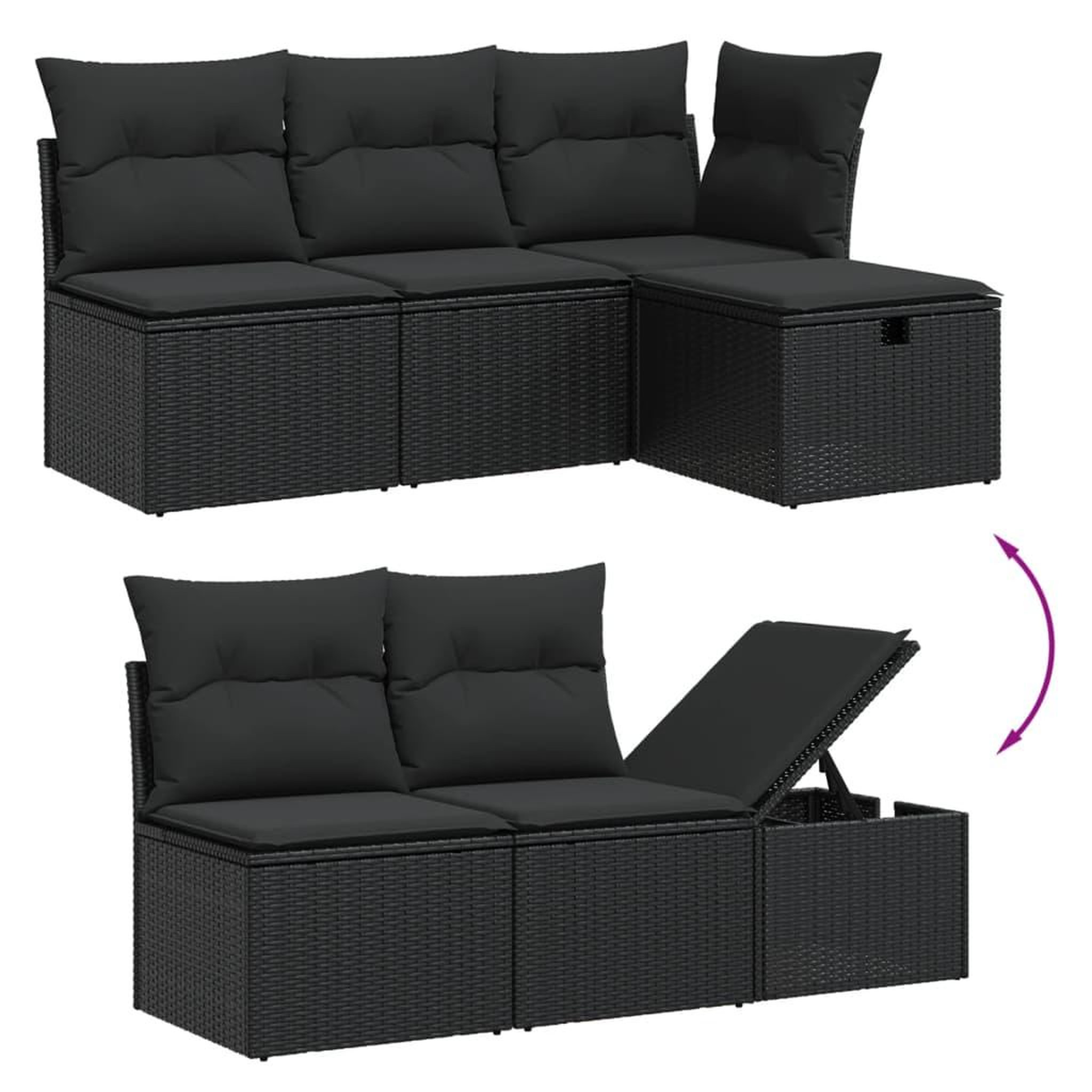 Voir la diapositive 3 : VIDAXL Salon de jardin 5 pcs avec coussins noir resine tressee