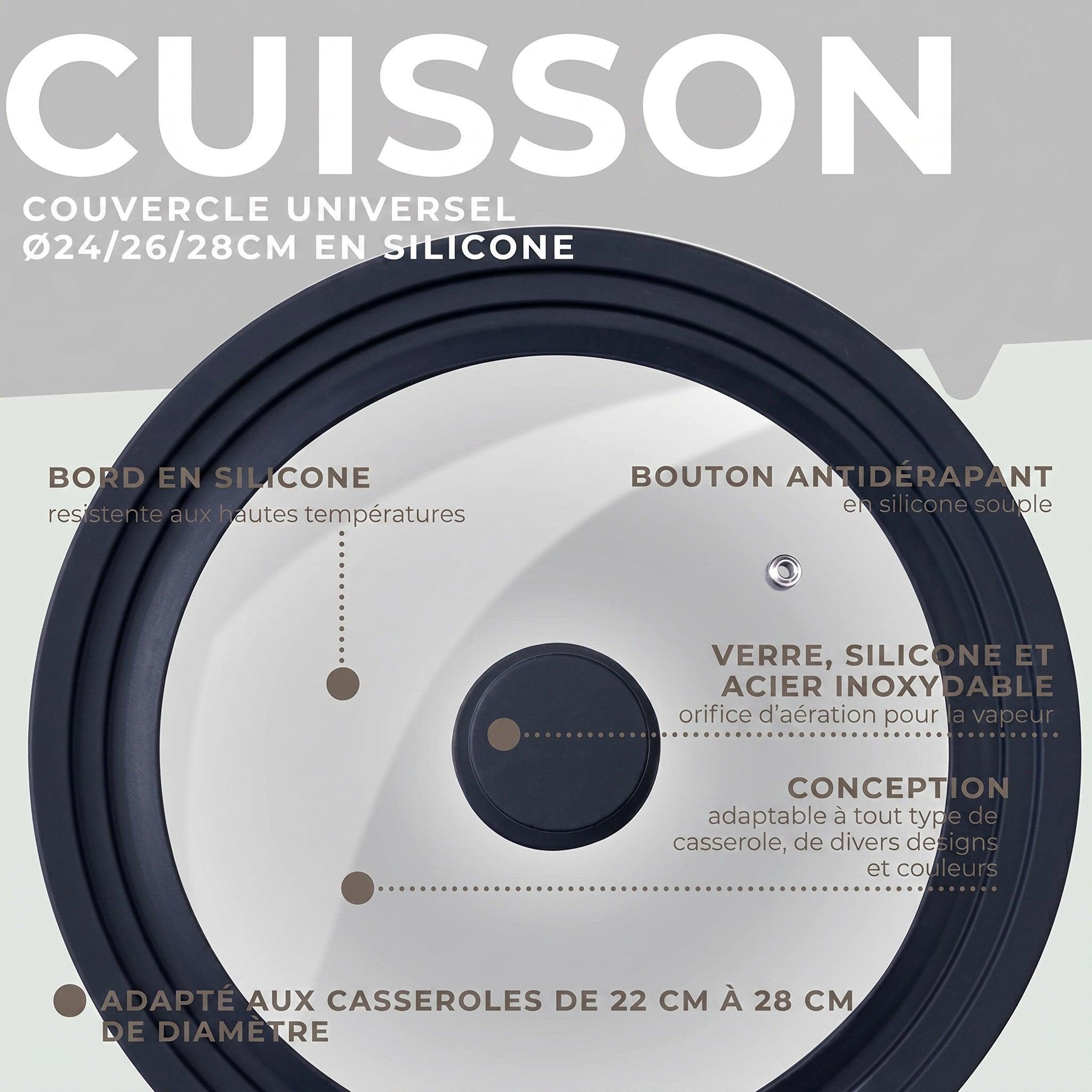 Voir la diapositive 2 : Fackelmann Couvercle de cuisson adaptable de 16 à 20 cm en verre et silicone Fackelmann