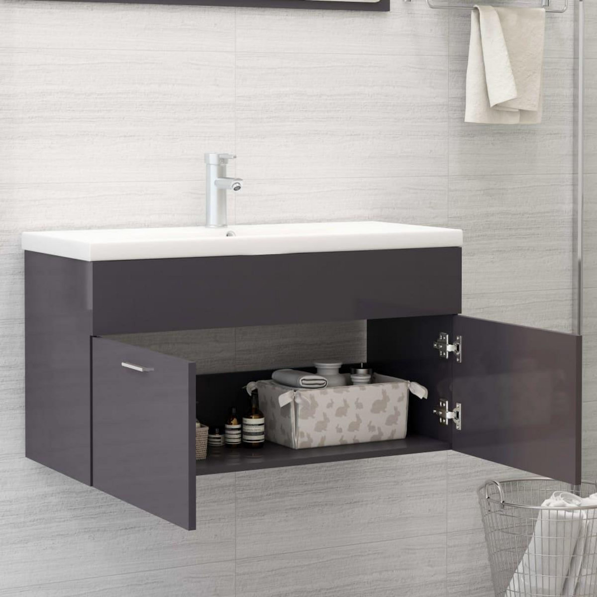 VIDAXL Armoire d'evier et lavabo integre Gris brillant Bois ingenierie