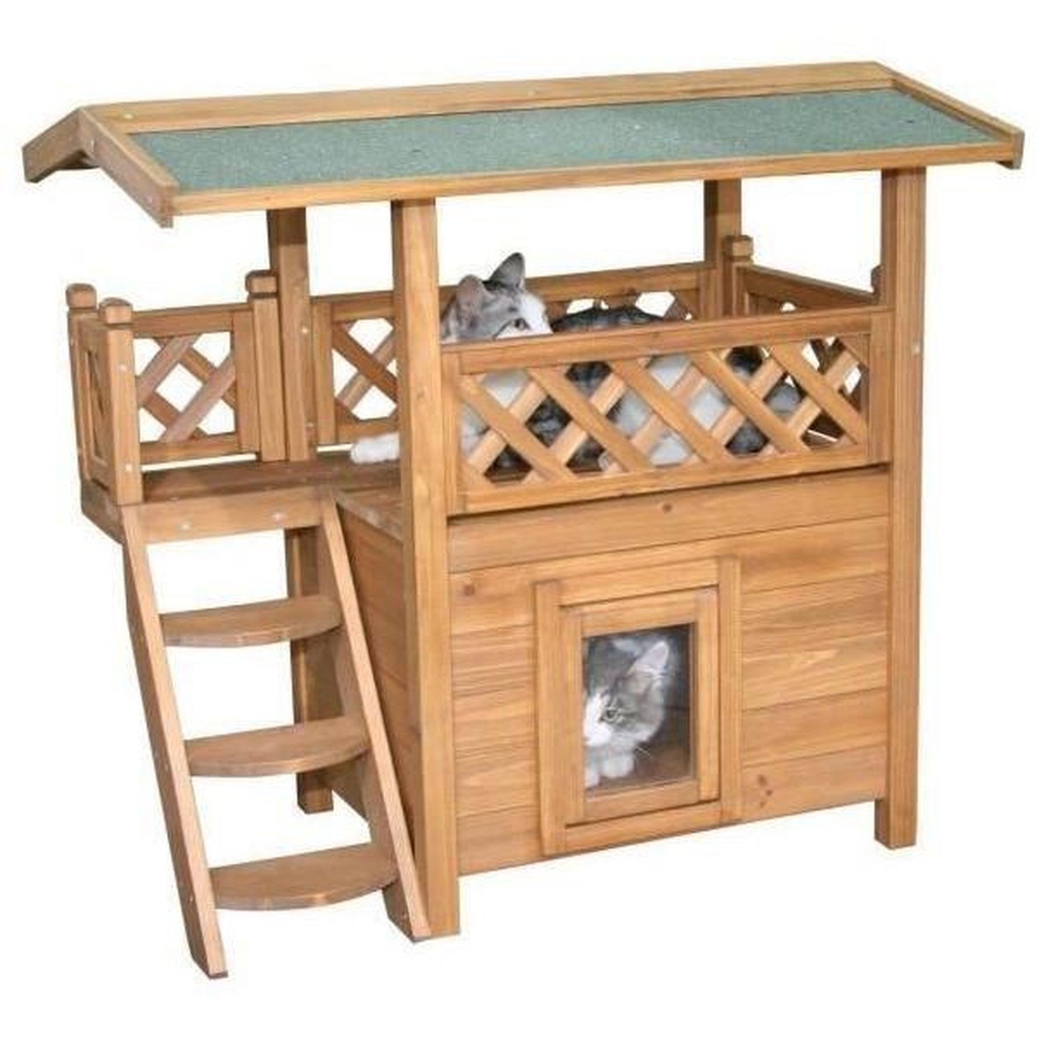 KERBL Maisonnette pour chat - KERBL - Lodge - Bois - Marron / Vert - 77 x 50 x 73 cm