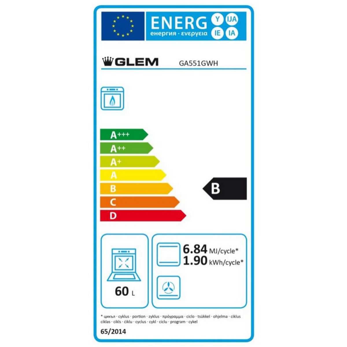 Glem Cuisinière gaz 60l 4 feux blanc - ga551gwh