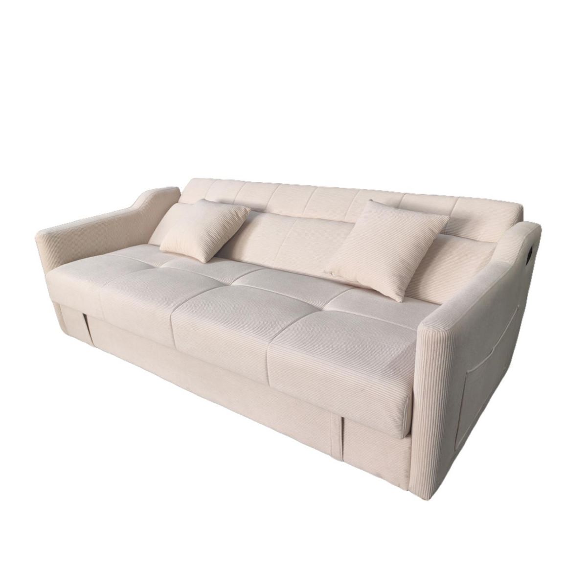 CONCEPT USINE Canapé convertible avec coffre en velours cotelé beige 3 places ADARE