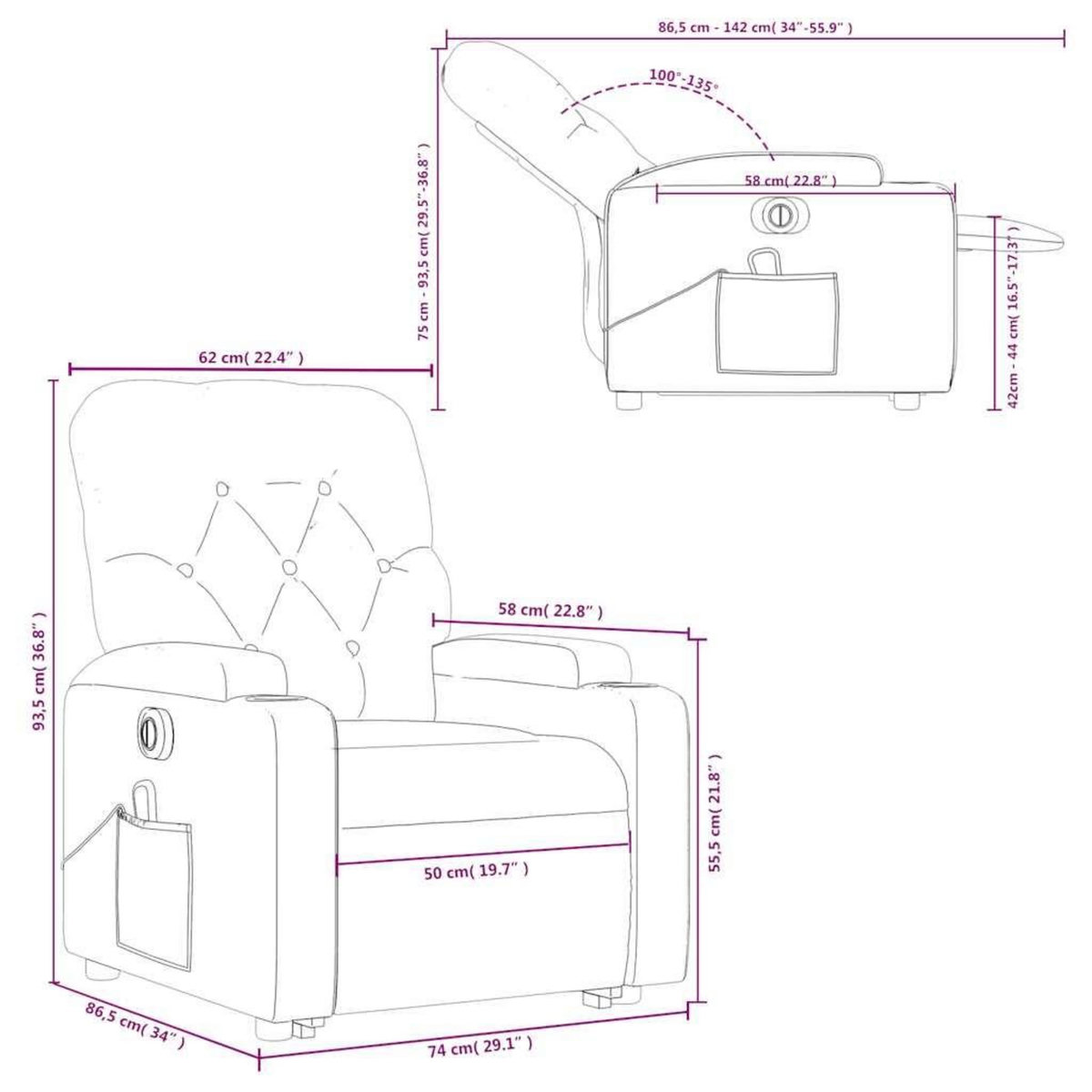 VIDAXL Fauteuil inclinable de massage electrique noir similicuir