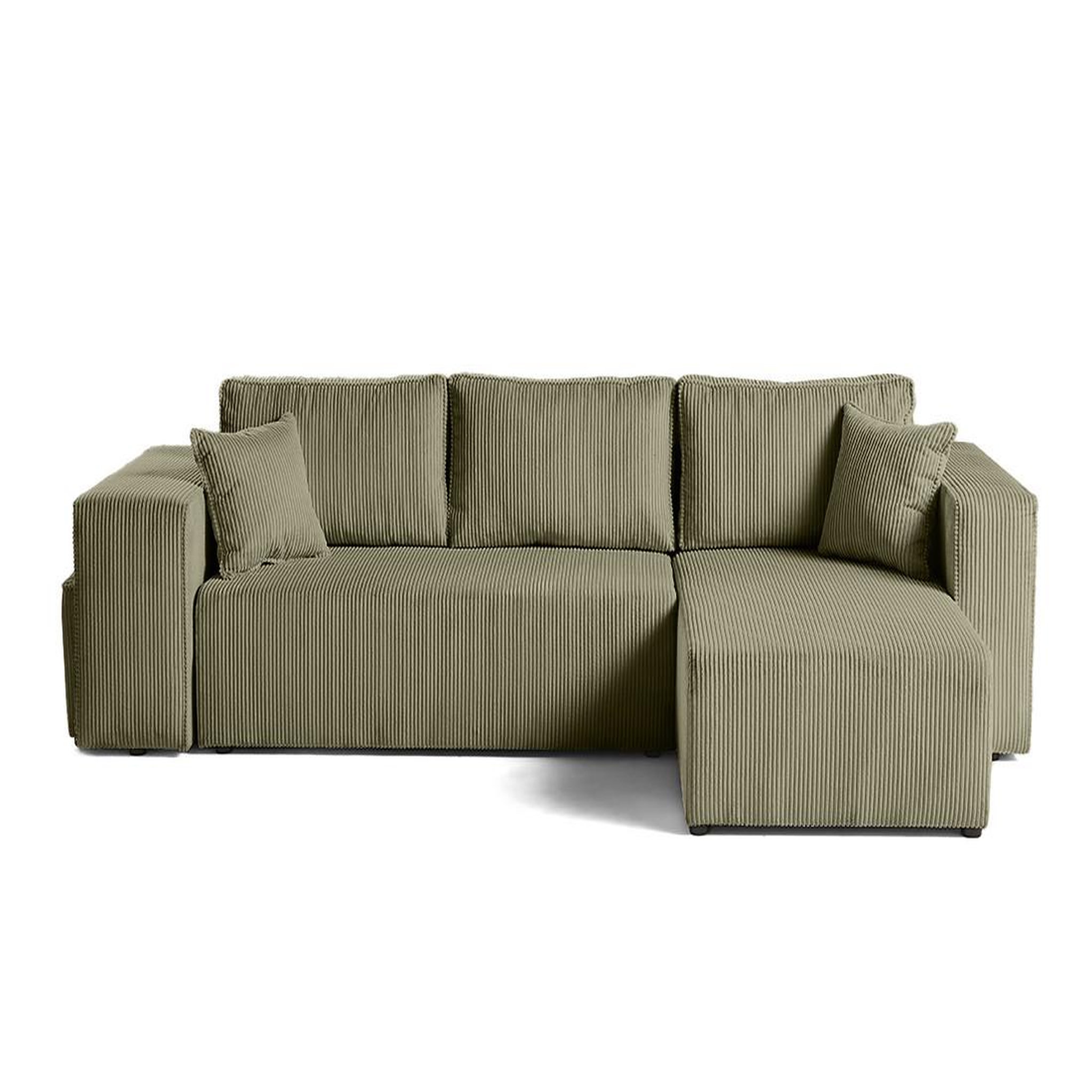 Voir la diapositive 1 : BEST MOBILIER Topaze - canapé d'angle réversible 4 places - convertible avec coffre, tablette et poufs - en velours côtelé