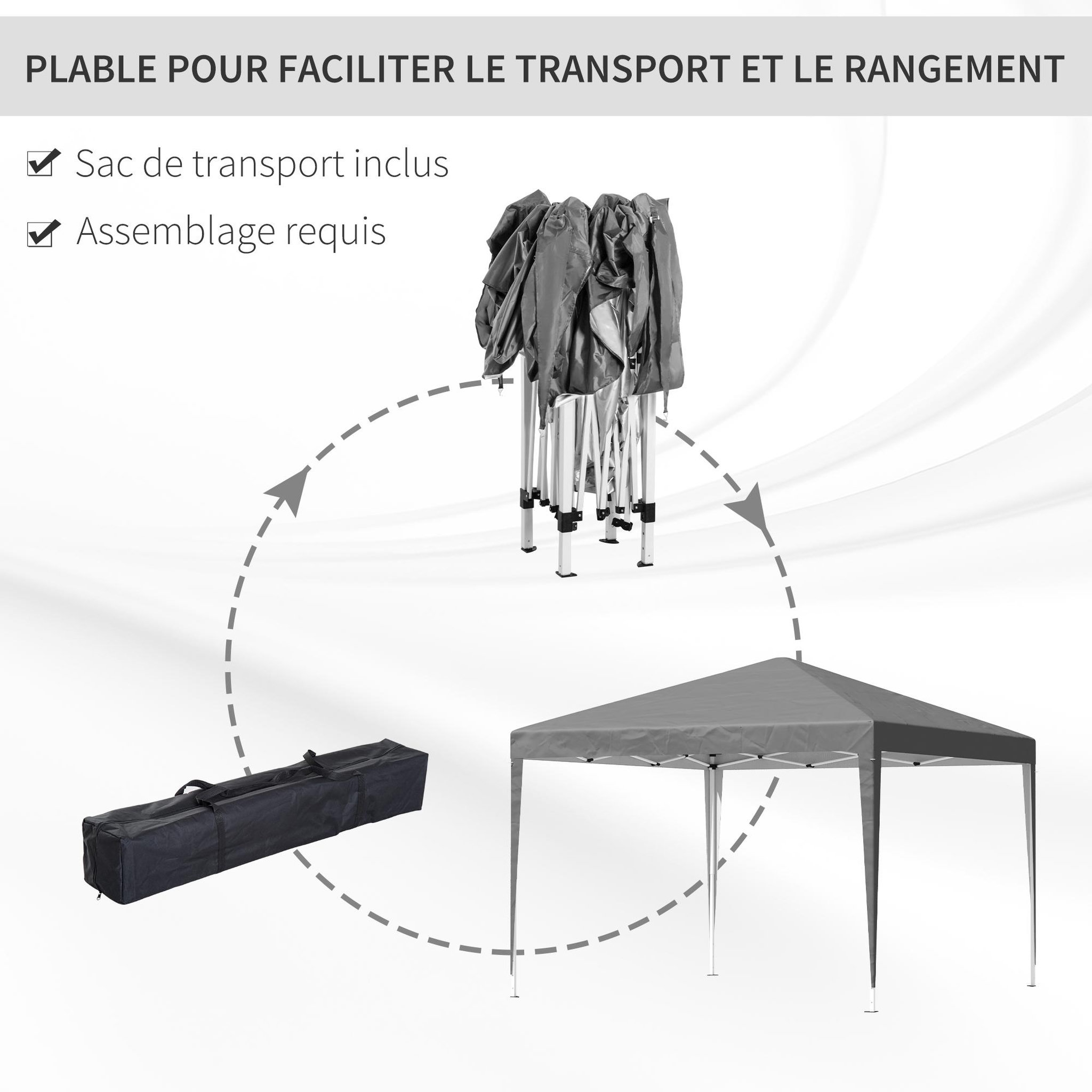 Voir la diapositive 3 : OUTSUNNY Tonnelle barnum de jardin pliant anti-UV + sac de transport acier Oxford 3 x 3 x 2,55 m gris