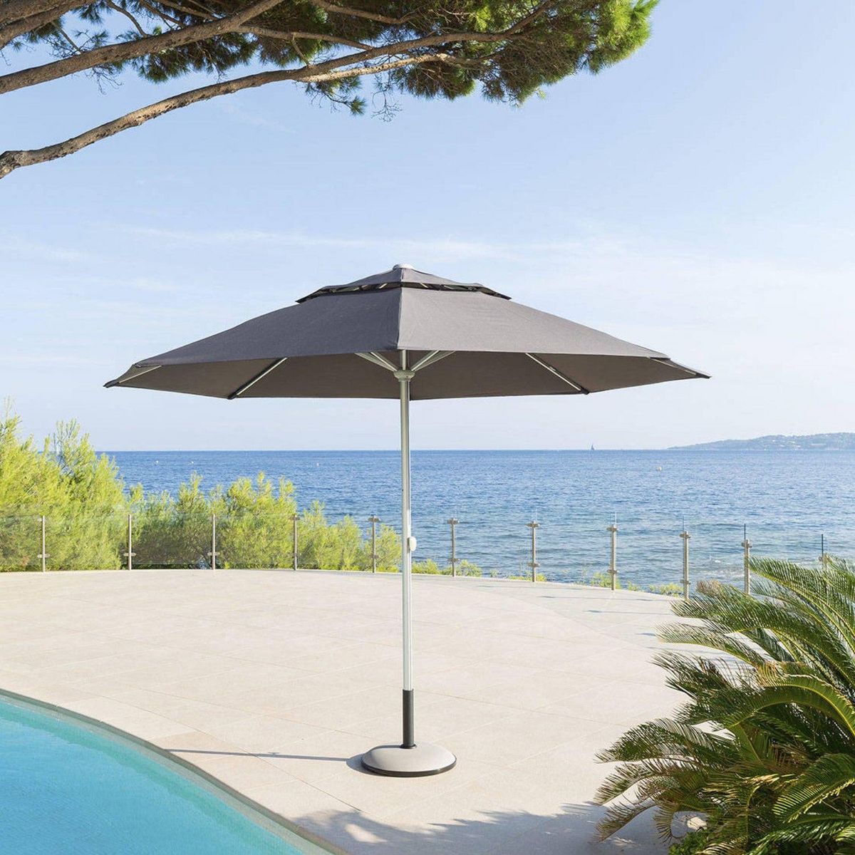 HESPERIDE Parasol droit Rond télescopique Easyo - Diam. 330 cm - Ardoise