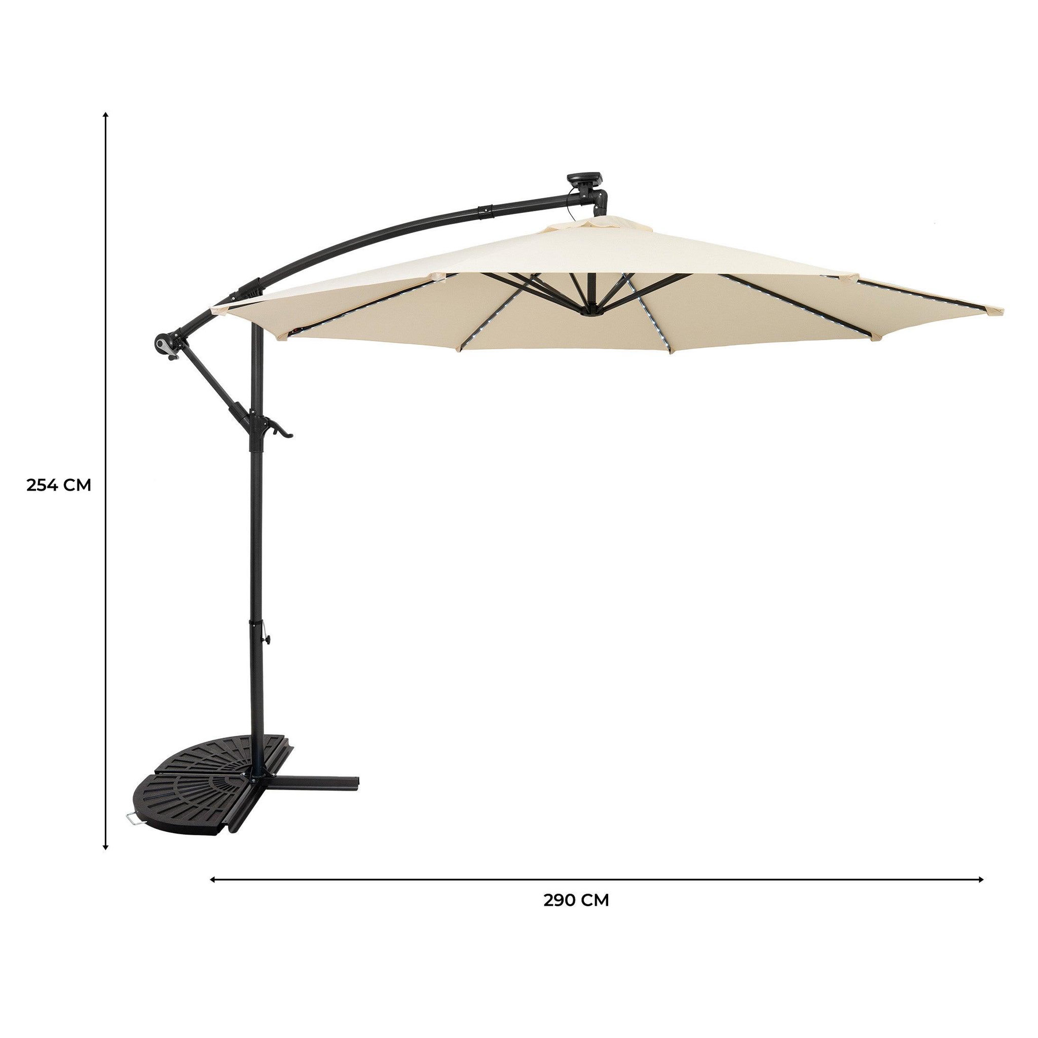 Voir la diapositive 5 : Monster Parasol Banane à Mât Déporté à LED 3 m & 2 Pieds en Éventail