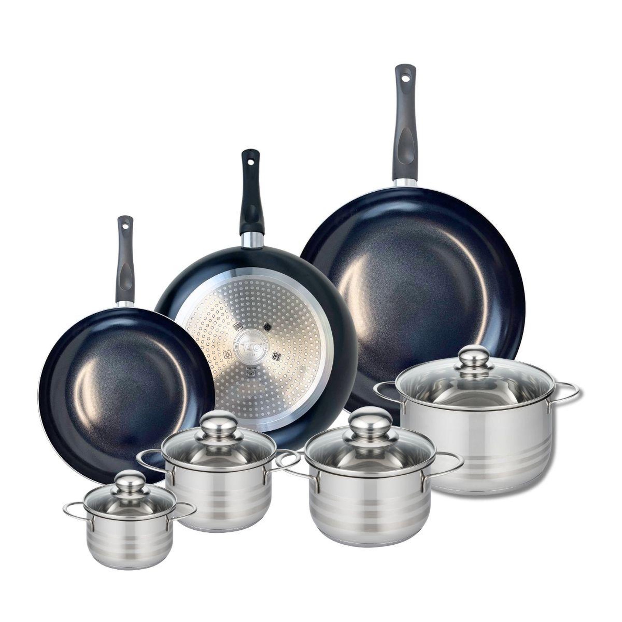 ELO Ensemble de 3 poêles de cuisson 24, 28 et 32 cm et 4 faitouts 12, 14, 16 et 20 cm elo prima brillant