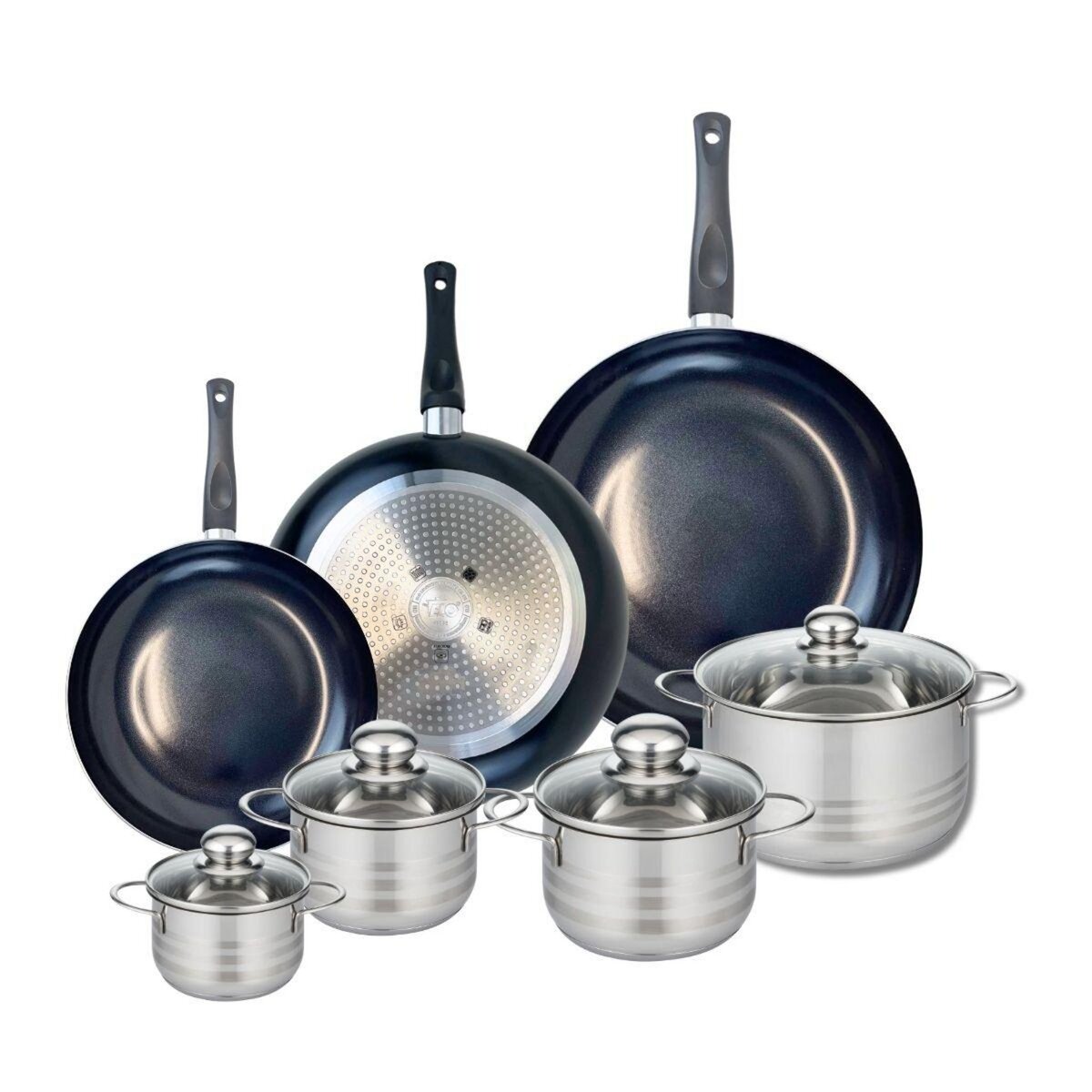 ELO Ensemble de 3 Poêles de cuisson 24, 28 et 32 cm et 4 faitouts 12, 14, 16 et 20 cm Elo Prima Brillant