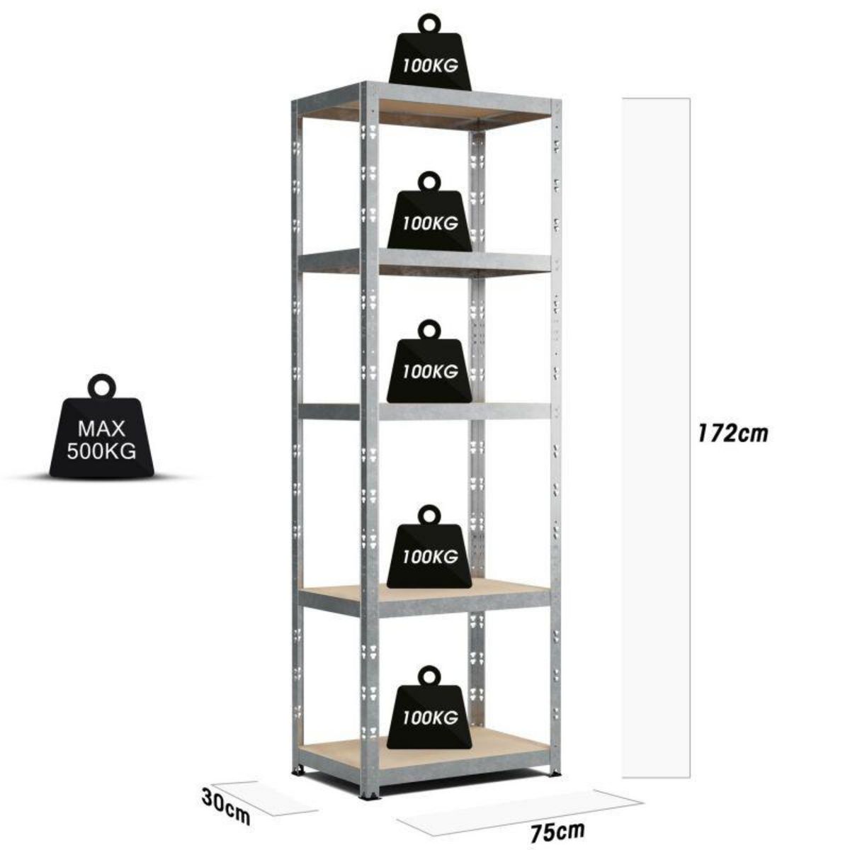 EUROSPEN Etagere de Rangement  modulable et polyvalente pour atelier, garage, cave...Charges Lourdes 172x75x30cm - Gris