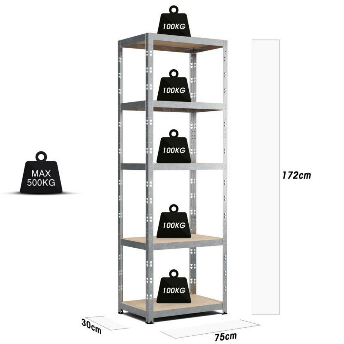 EUROSPEN Etagere de Rangement  modulable et polyvalente pour atelier, garage, cave...Charges Lourdes 172x75x30cm - Gris
