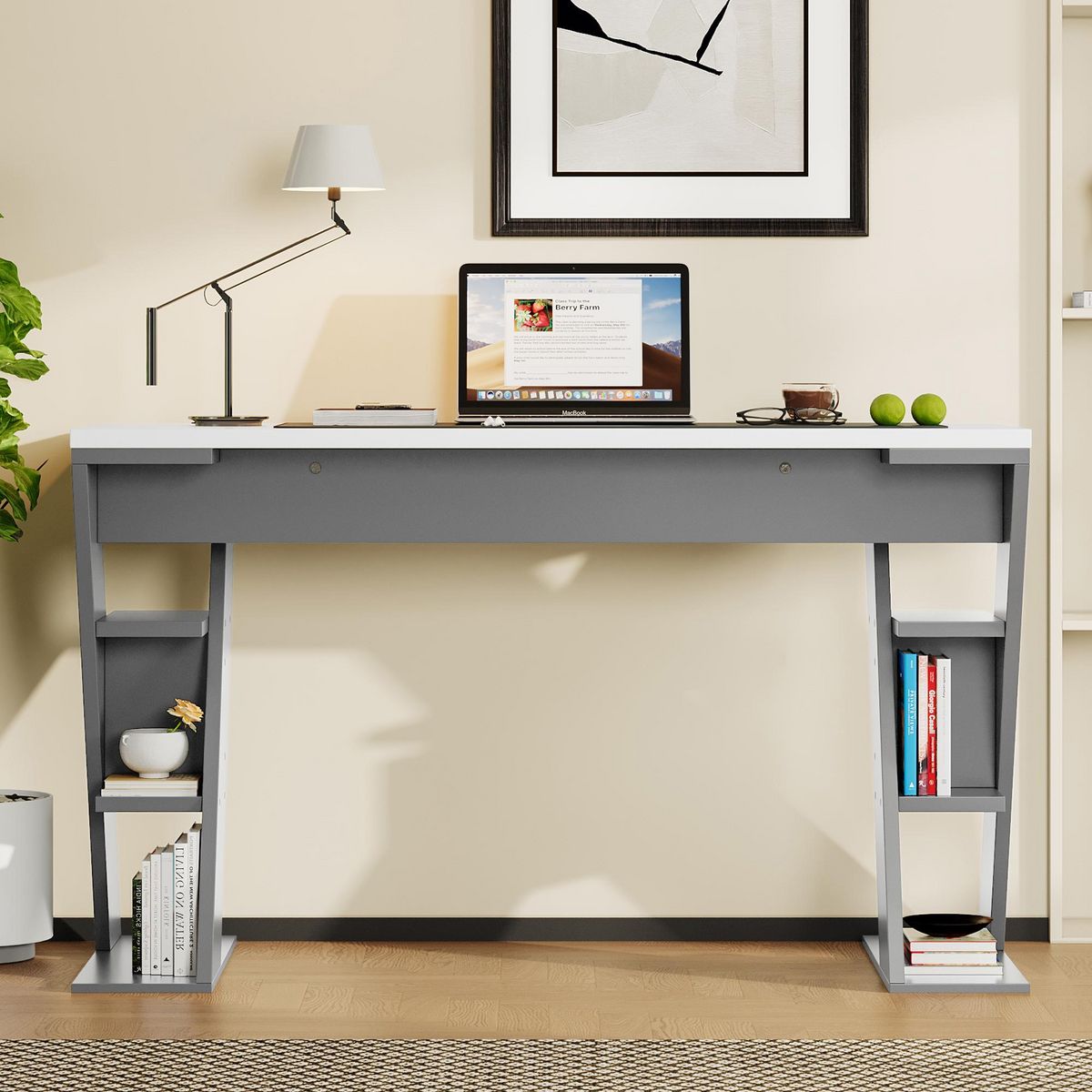 MERAX Bureau 120 cm coloris gris+blanc mdf