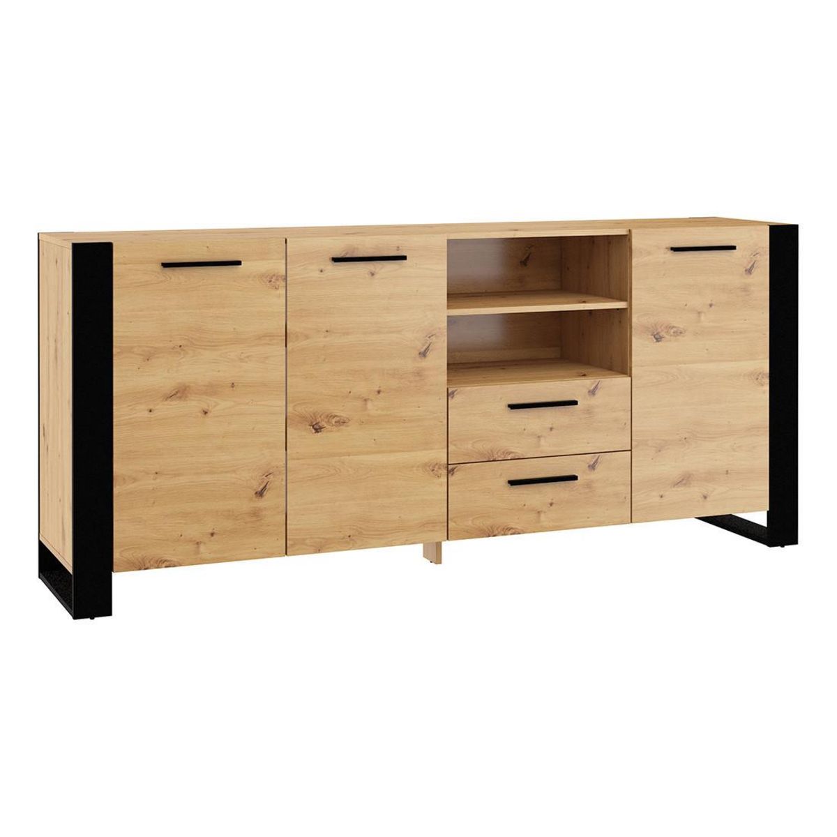 BEST MOBILIER Donnely - buffet bas - effet bois et noir - 198 cm