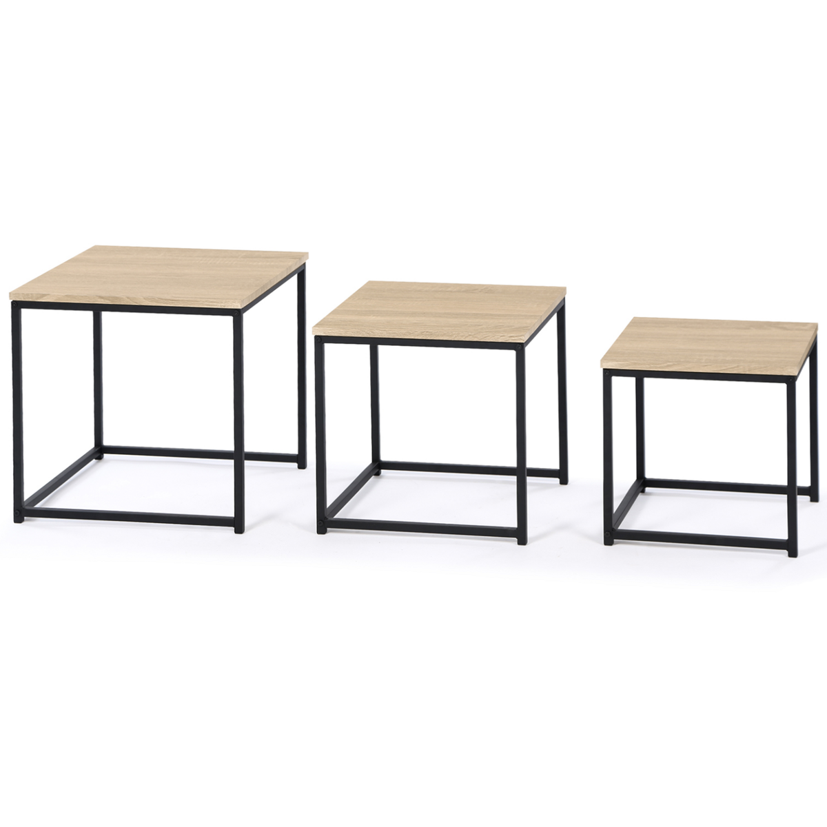 ID MARKET Lot de 3 tables basses gigognes DETROIT 35/40/45 design industriel