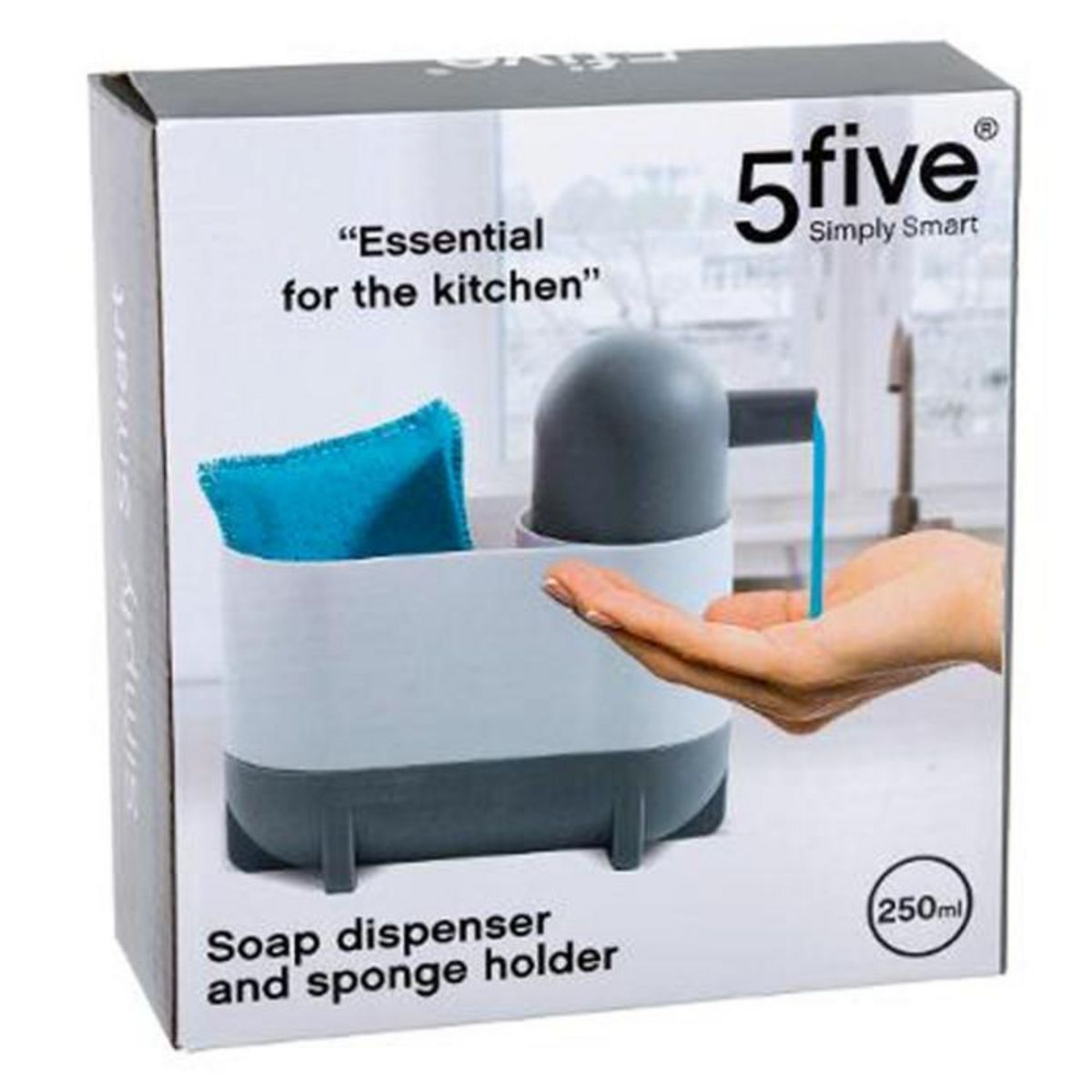 FIVE Distributeur de Savon & Porte Éponge  Push  18cm Blanc