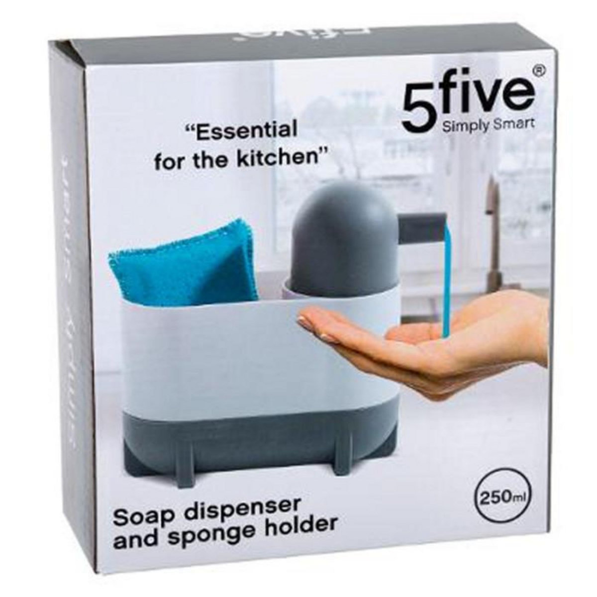 FIVE Distributeur de Savon & Porte Éponge  Push  18cm Blanc
