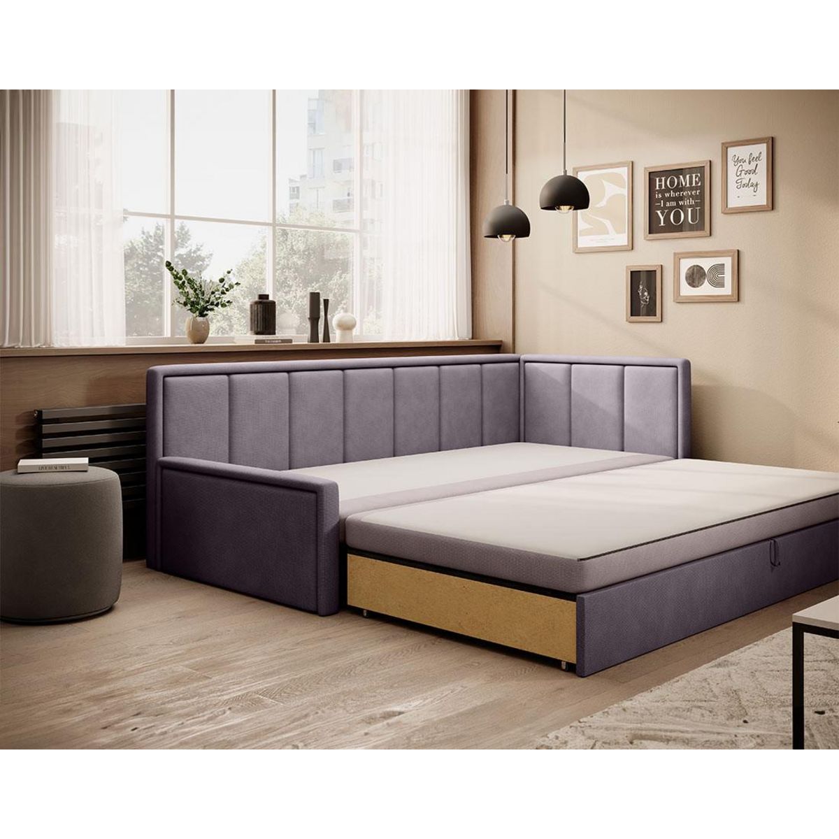 BEST MOBILIER James - canapé 3 places droit convertible avec coffre en velours