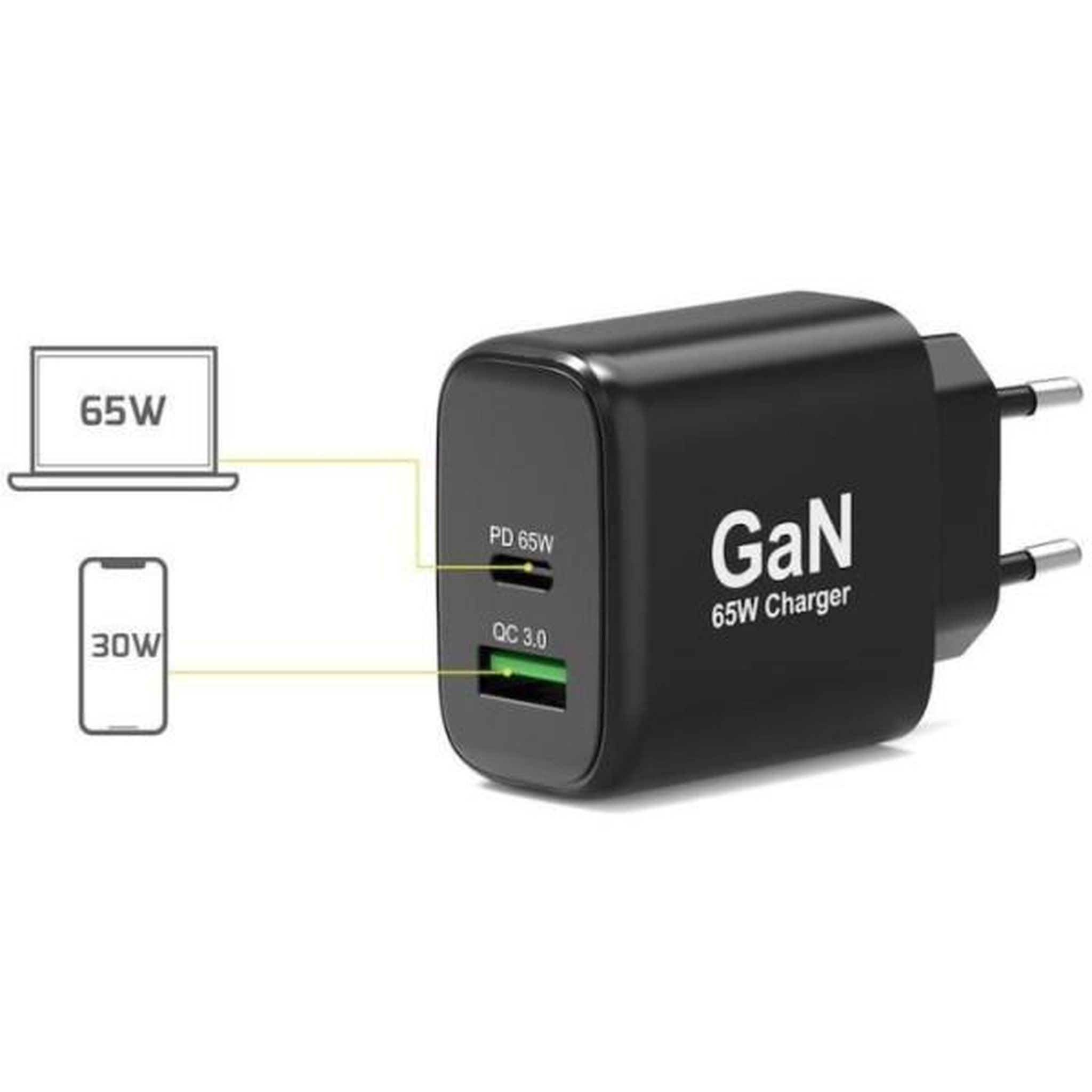 Voir la diapositive 3 : PORT DESIGNS Chargeur mural gan usb-c & usb-a - port designs - 902104eu - 65 w - noir
