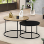 Voir la diapositive 2 : ID MARKET Lot de 2 tables basses gigognes BOSTON rondes 54/70 design industriel