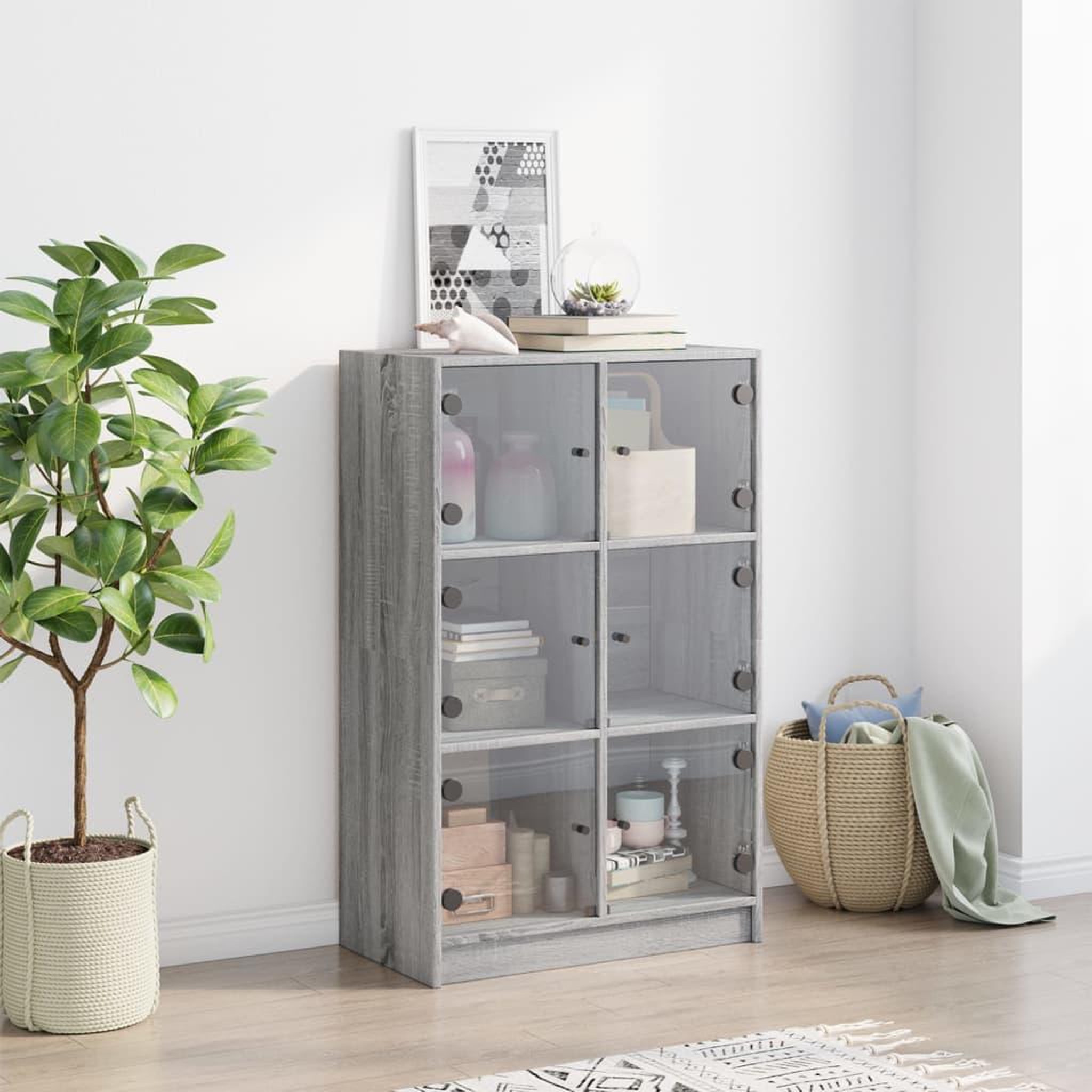 Voir la diapositive 3 : VIDAXL Buffet haut avec portes gris sonoma 68x37x109cm bois ingenierie