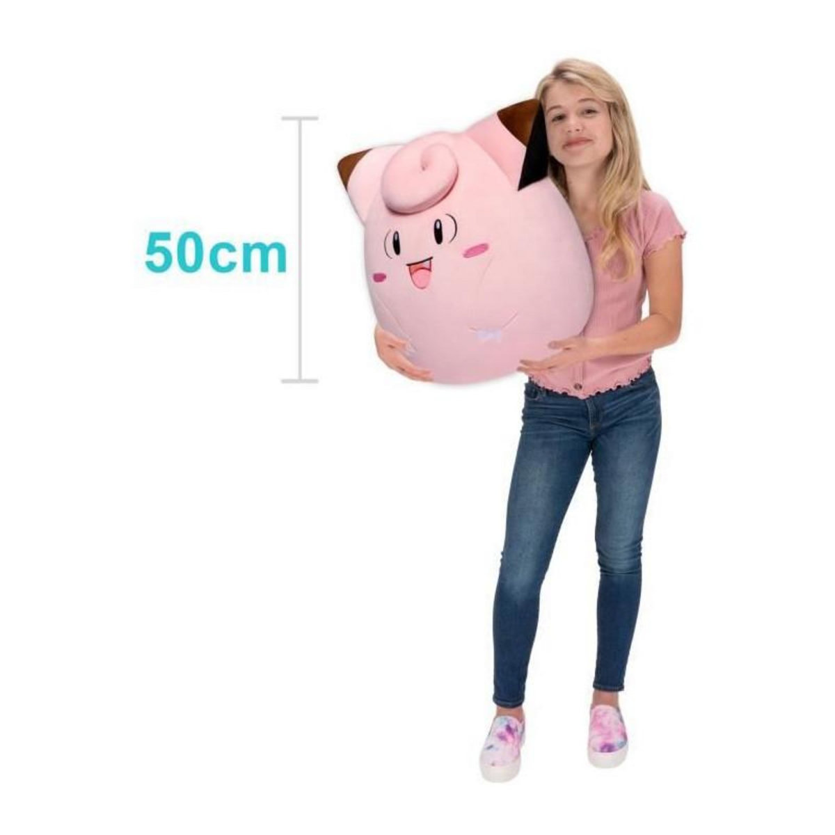 BANDAI Peluche - BANDAI - Pokémon - Squishmallows 50 cm - Mélofée (Clefairy) - Grande peluche ultra-douce - Licence officielle Poké