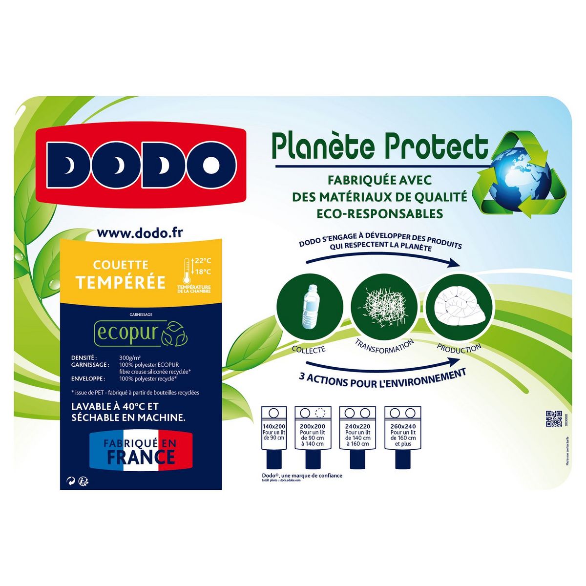DODO Couette tempérée 300 g/m² en microfibre PLANETE PROTECT
