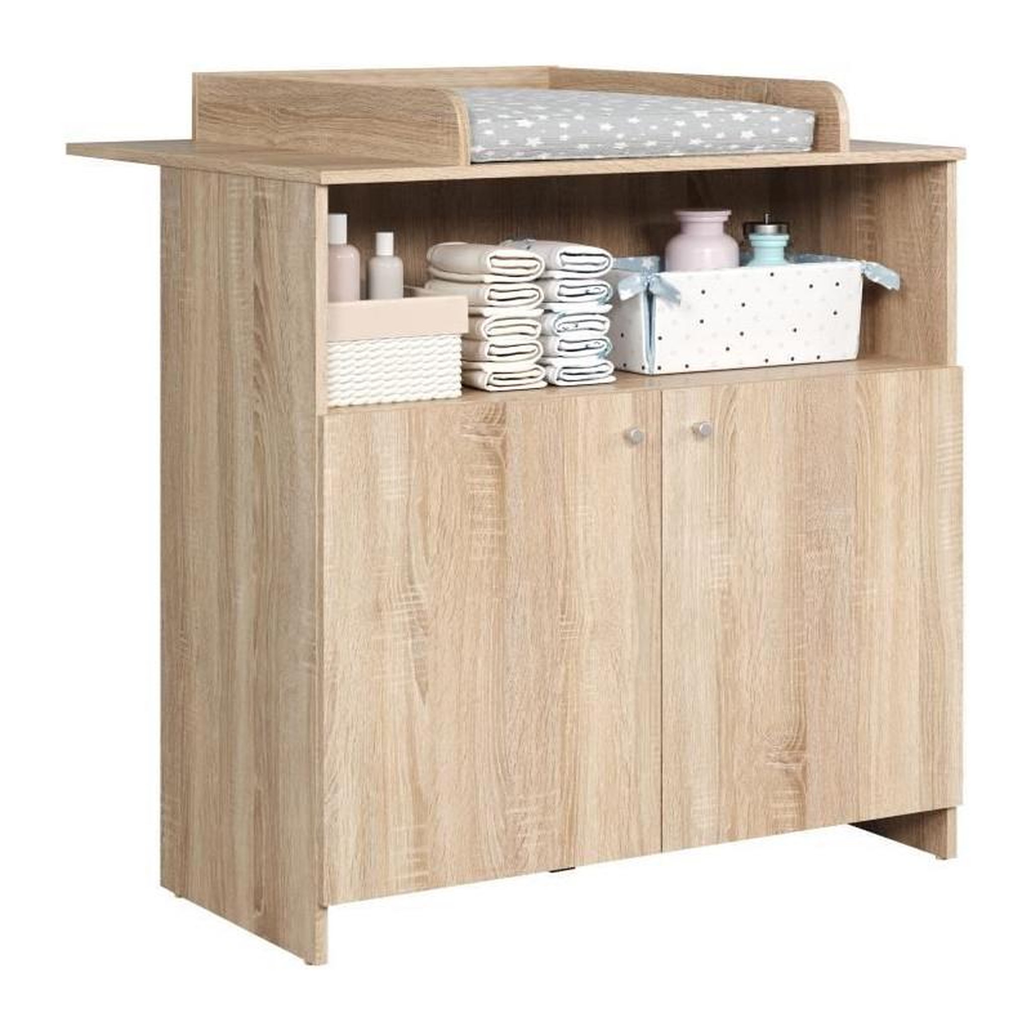 Voir la diapositive 5 : TREND TEAM Chambre bébé duo NIKO - Lit 70x140 cm + Commode a langer 2 portes - Décor chene naturel - TRENDTEAM