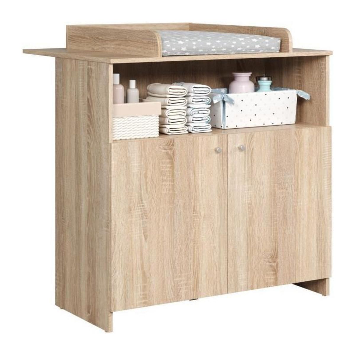 TREND TEAM Chambre bébé duo NIKO - Lit 70x140 cm + Commode a langer 2 portes - Décor chene naturel - TRENDTEAM