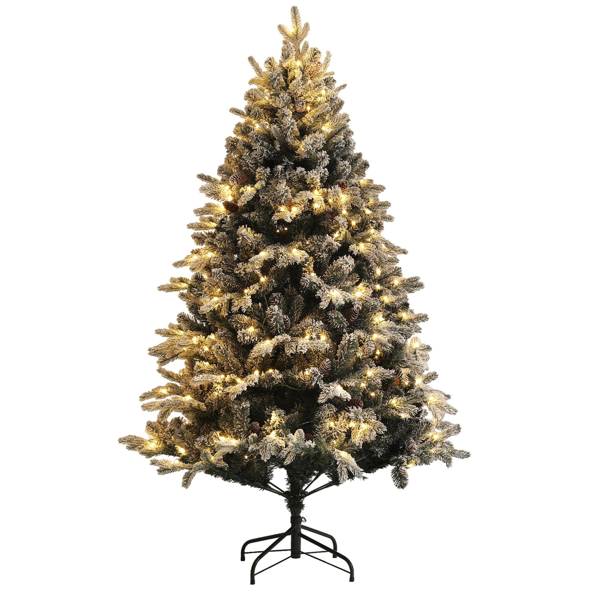 HOMCOM Sapin de Noël artificiel LED enneigé H. 180 cm - 200 LEDs blanc chaud, 793 branches - vert blanc