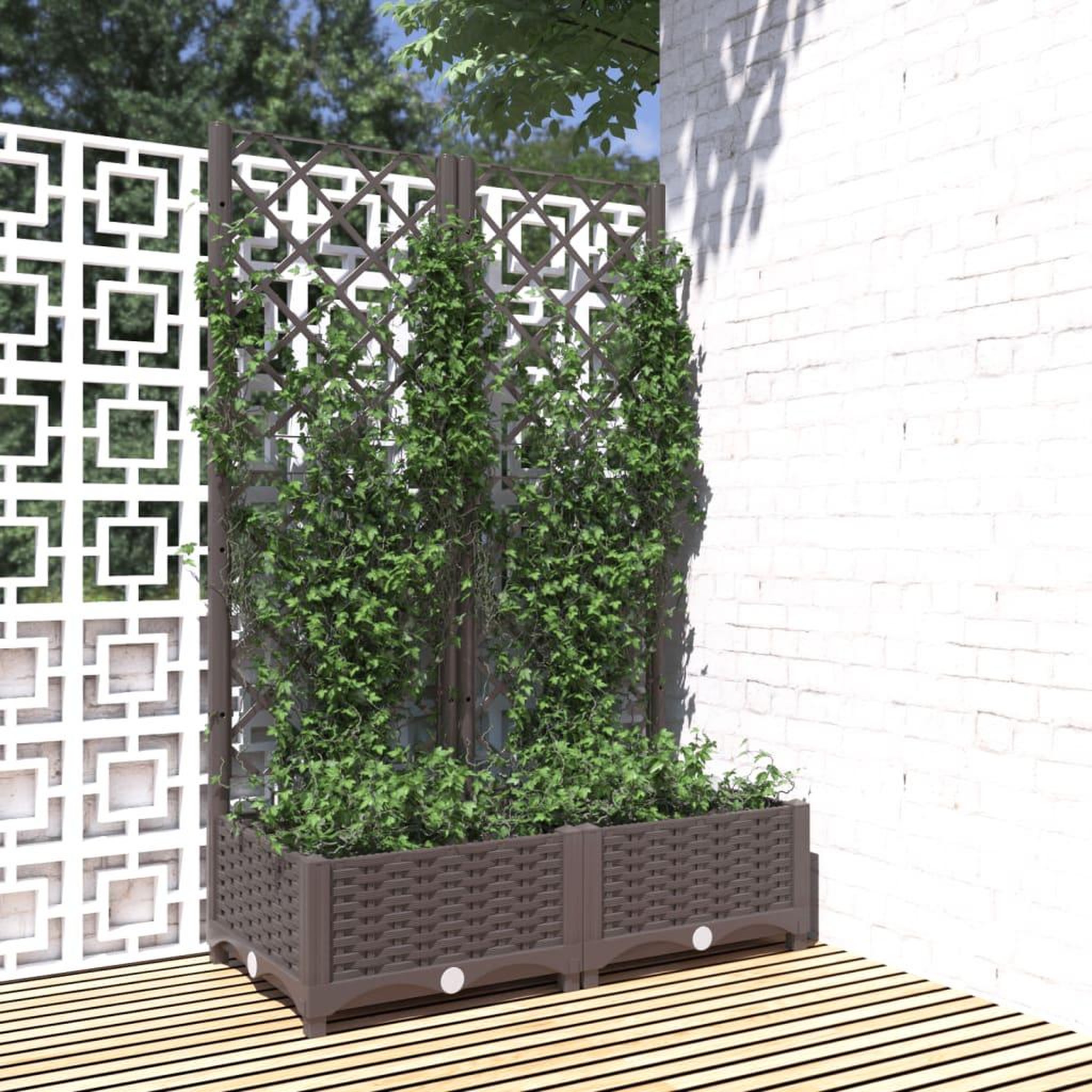 Voir la diapositive 1 : VIDAXL Jardiniere avec treillis Marron 80x40x121,5 cm PP