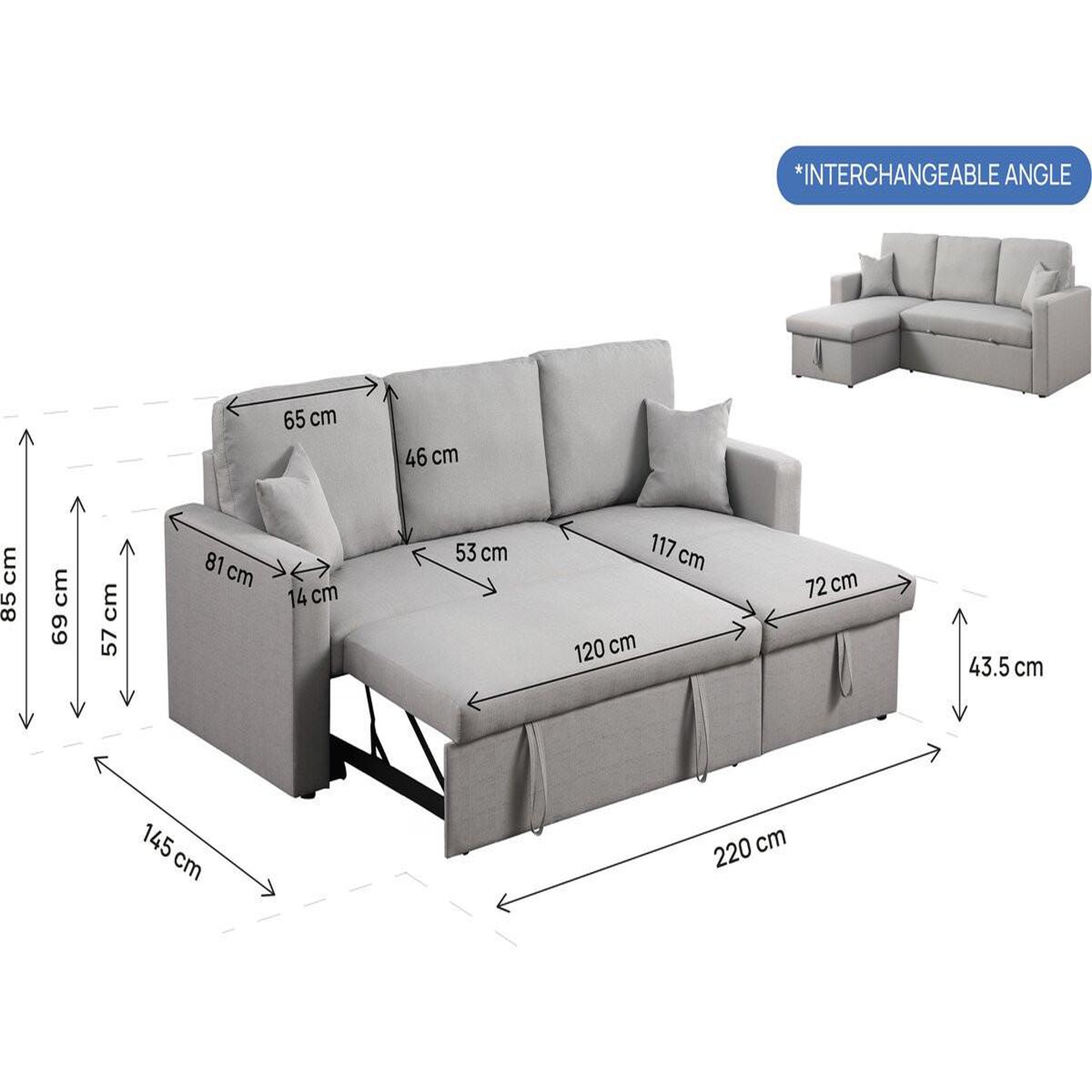 Voir la diapositive 3 : Habitat et Jardin Canapé d'angle convertible/ réversible avec coffre  Alain  - 3 places - Gris clair