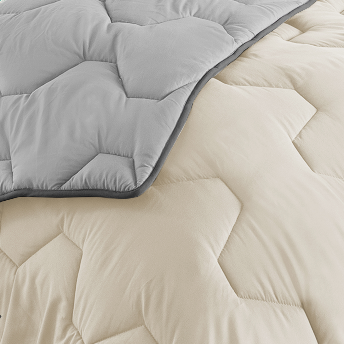 ID MARKET Couette 220x240 CM ABBY bicolore beige et gris 300 gr