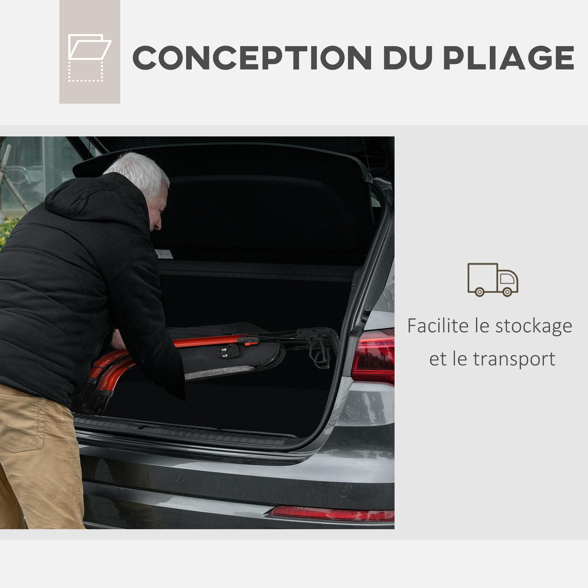 Voir la diapositive 6 : HOMCOM Déambulateur réglable pliable 3 roues frein double panier alu rouge