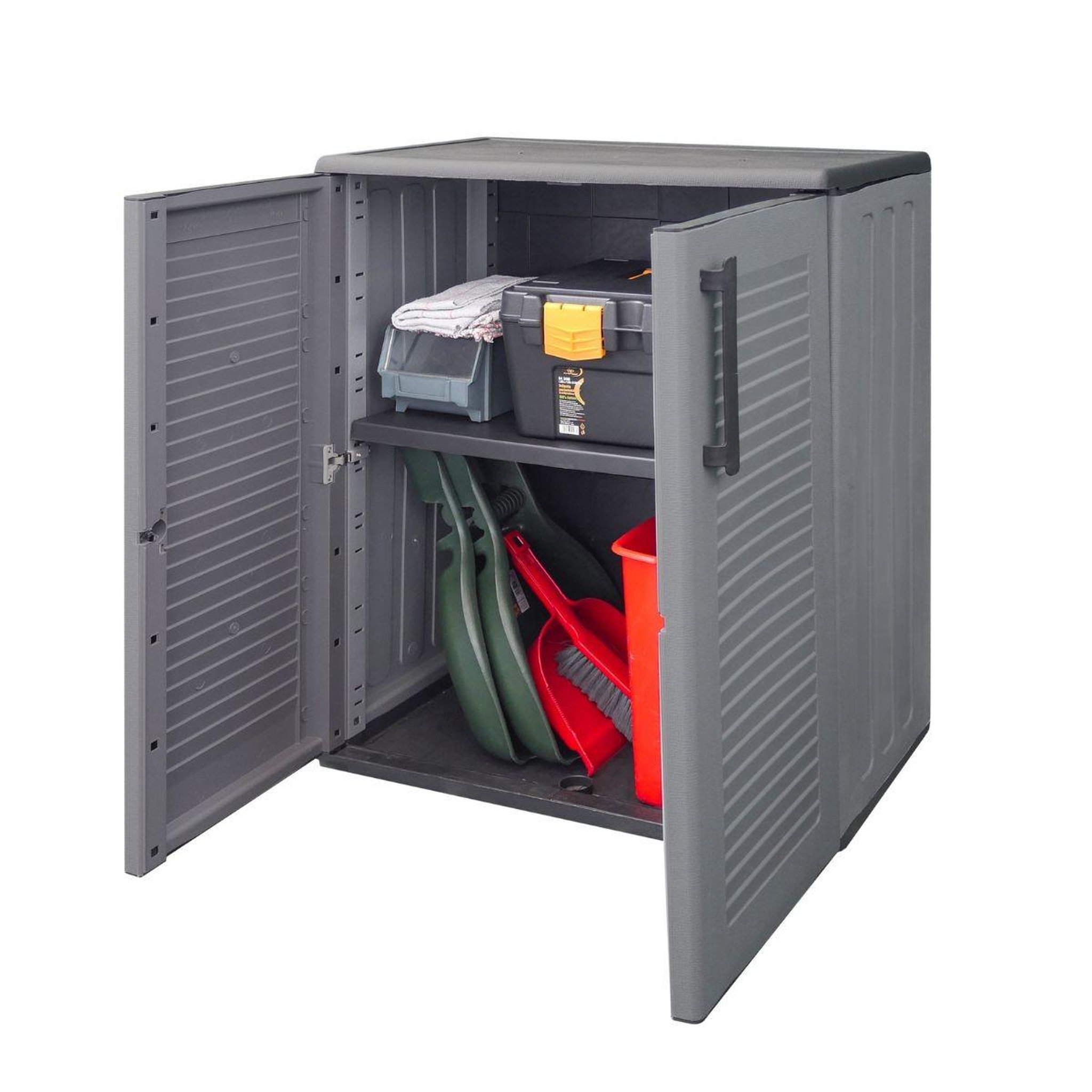 Voir la diapositive 4 : ART PLAST Armoire de rangement grise armoire basse 2 portes polypropylène - meuble de rangement 68 x 37 x h84 cm artplast