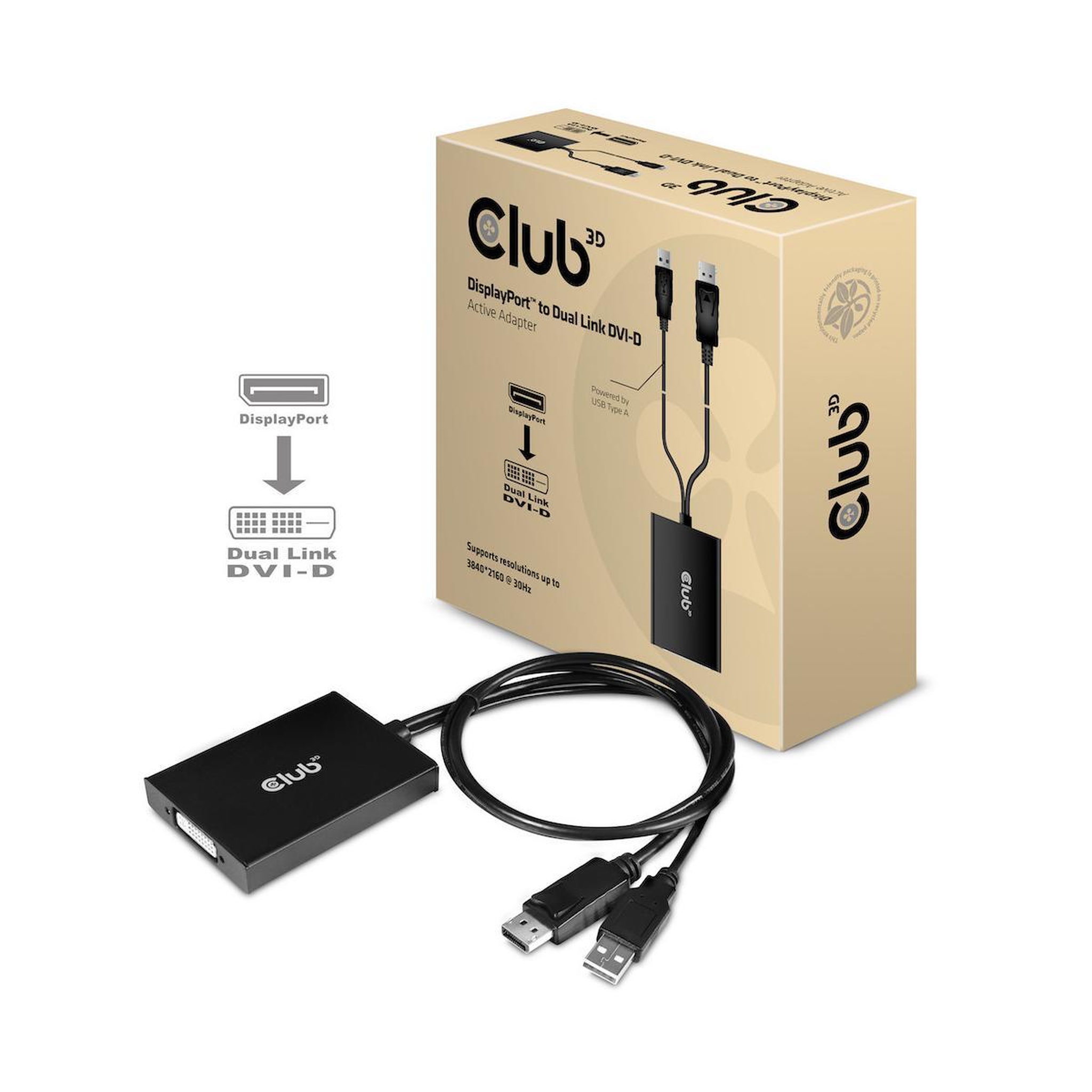 Voir la diapositive 3 : CLUB 3D CLUB3D cac-1010 Displayport/usb DVI-I Daul link Noir, Blanc