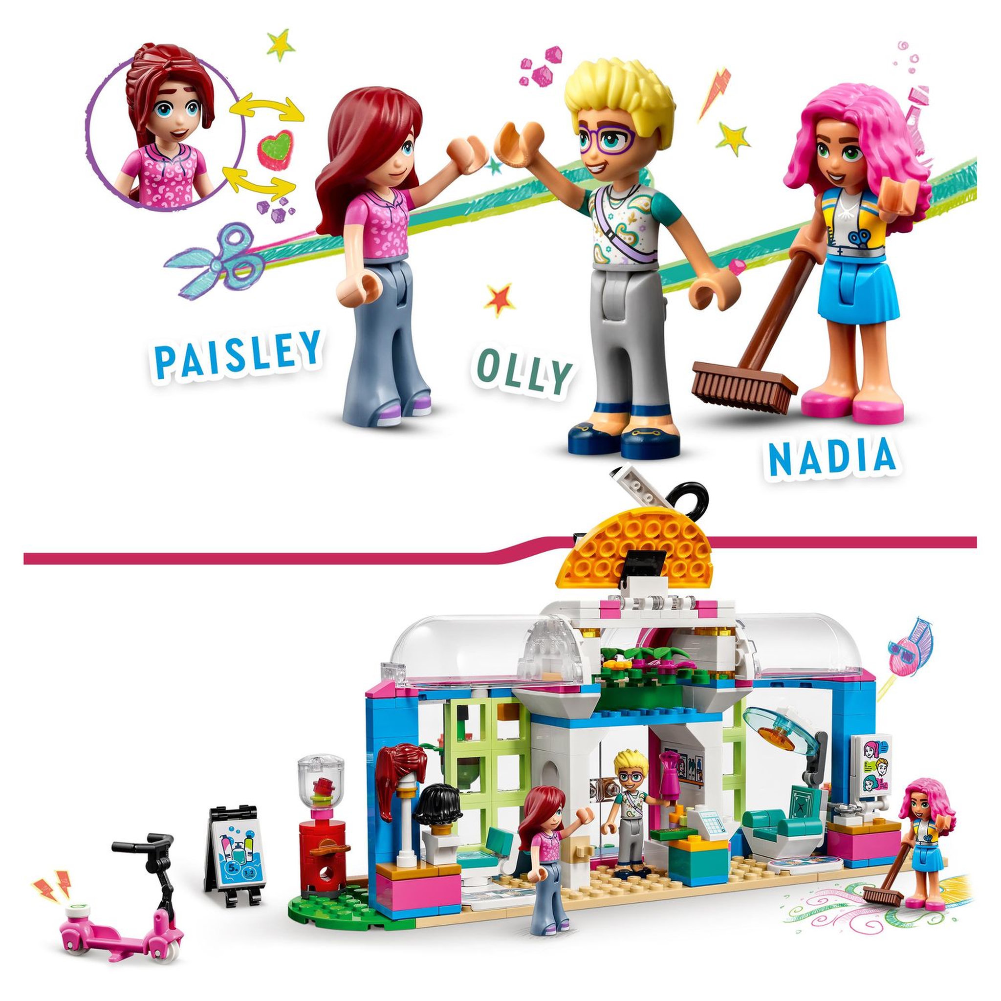 Voir la diapositive 5 : LEGO Friends 41743 Le salon de coiffure, Jouet de Coiffure avec Mini-Poupées 2023 Paisley & Olly, Cheveux et Visage Interchangeables