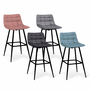 Voir la diapositive 1 : ID MARKET Lot de 4 tabourets de bar MADY en velours mix color pastel bleu, gris clair, gris foncé, rose
