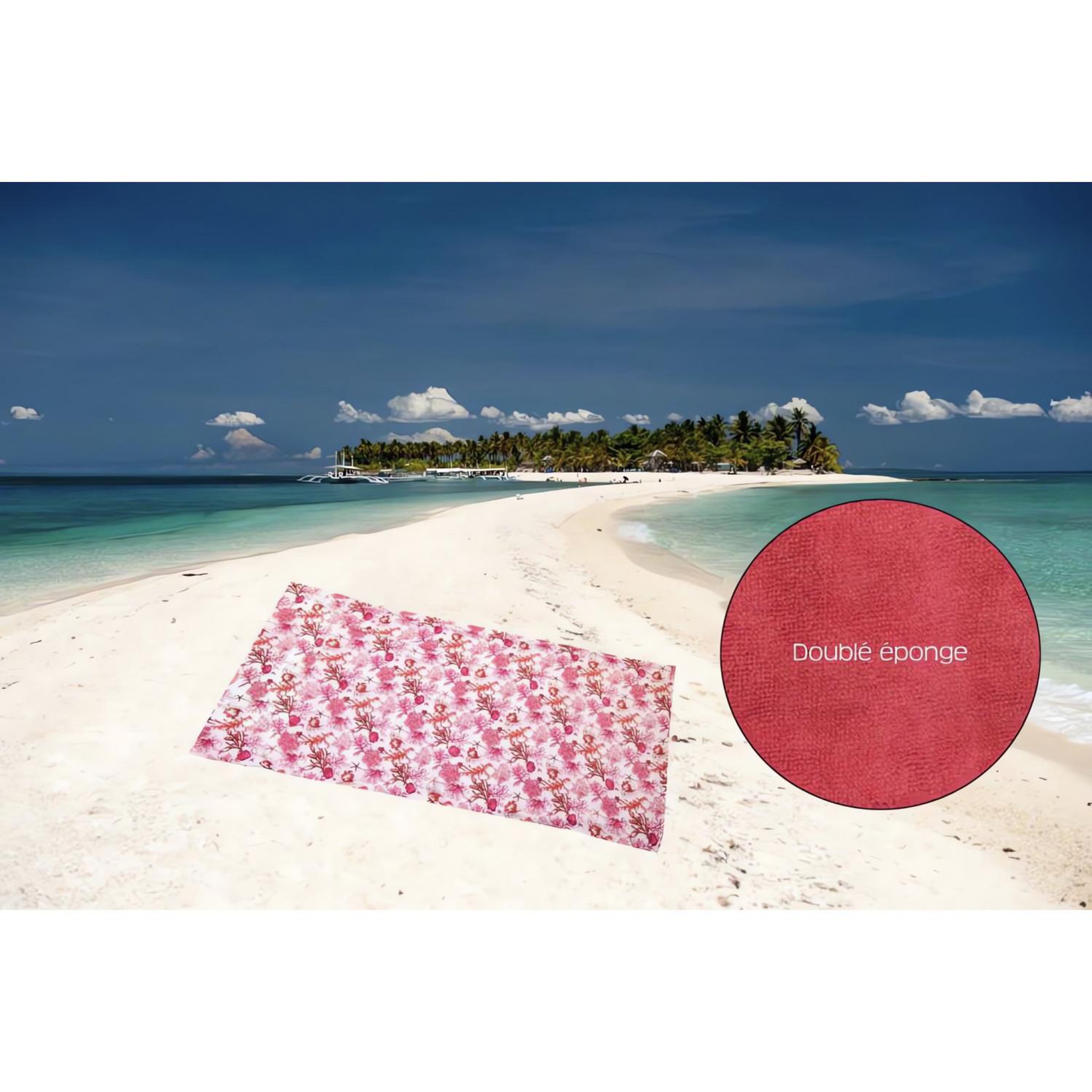 Voir la diapositive 1 : SOLEIL D'OCRE Fouta en coton doublé éponge 100x200 cm CORAIL, par Soleil d'ocre