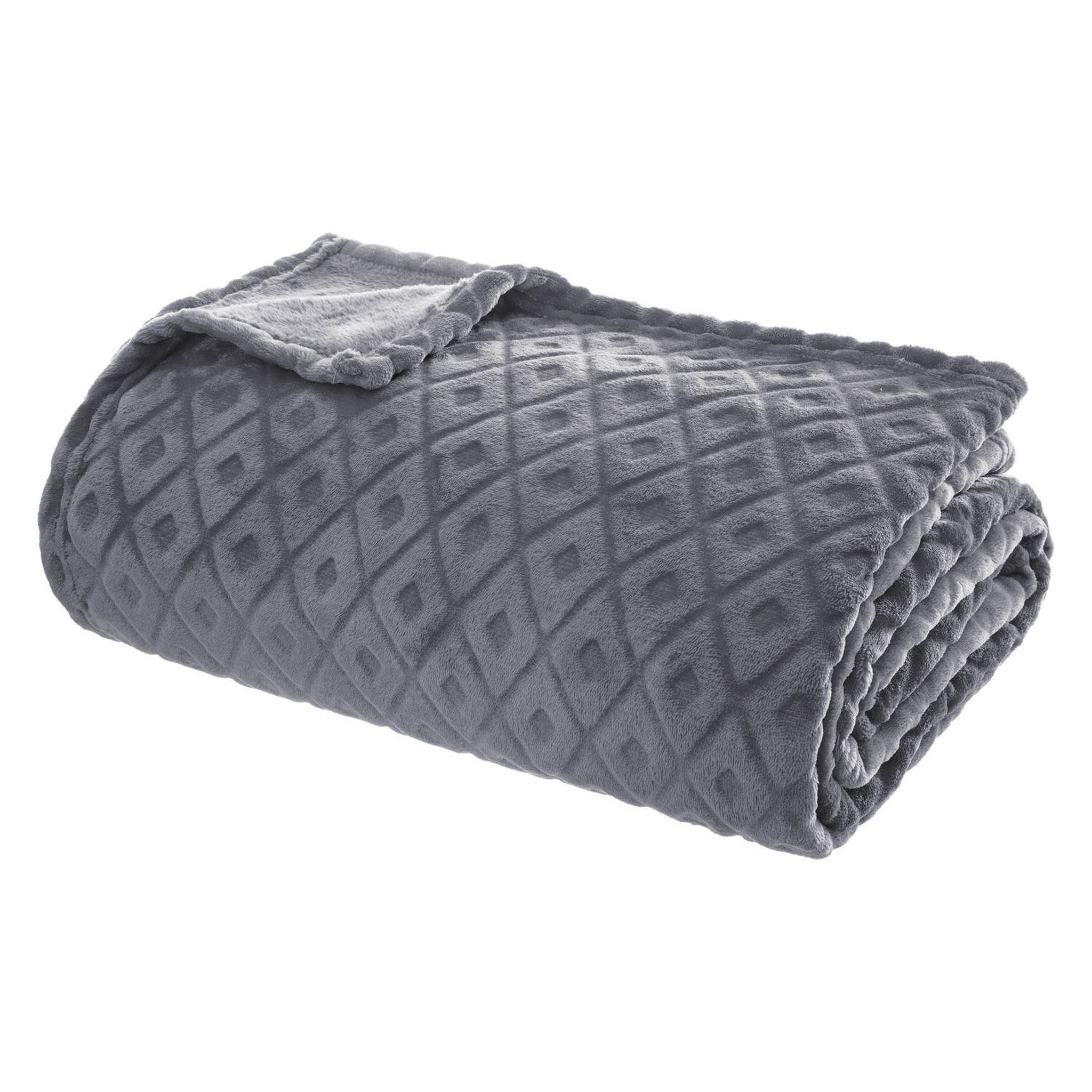 ATMOSPHERA Plaid en Flanelle détails losanges en 3D. Coloris disponibles : Gris