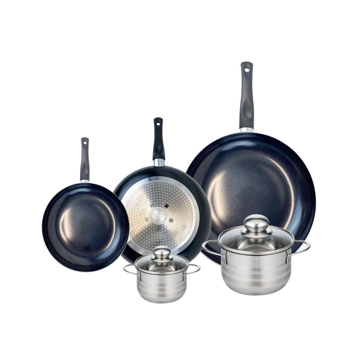 ELO Ensemble de 3 Poêles de cuisson 20, 24 et 32 cm et 2 faitouts 12 et 16 cm Elo Prima Brillant