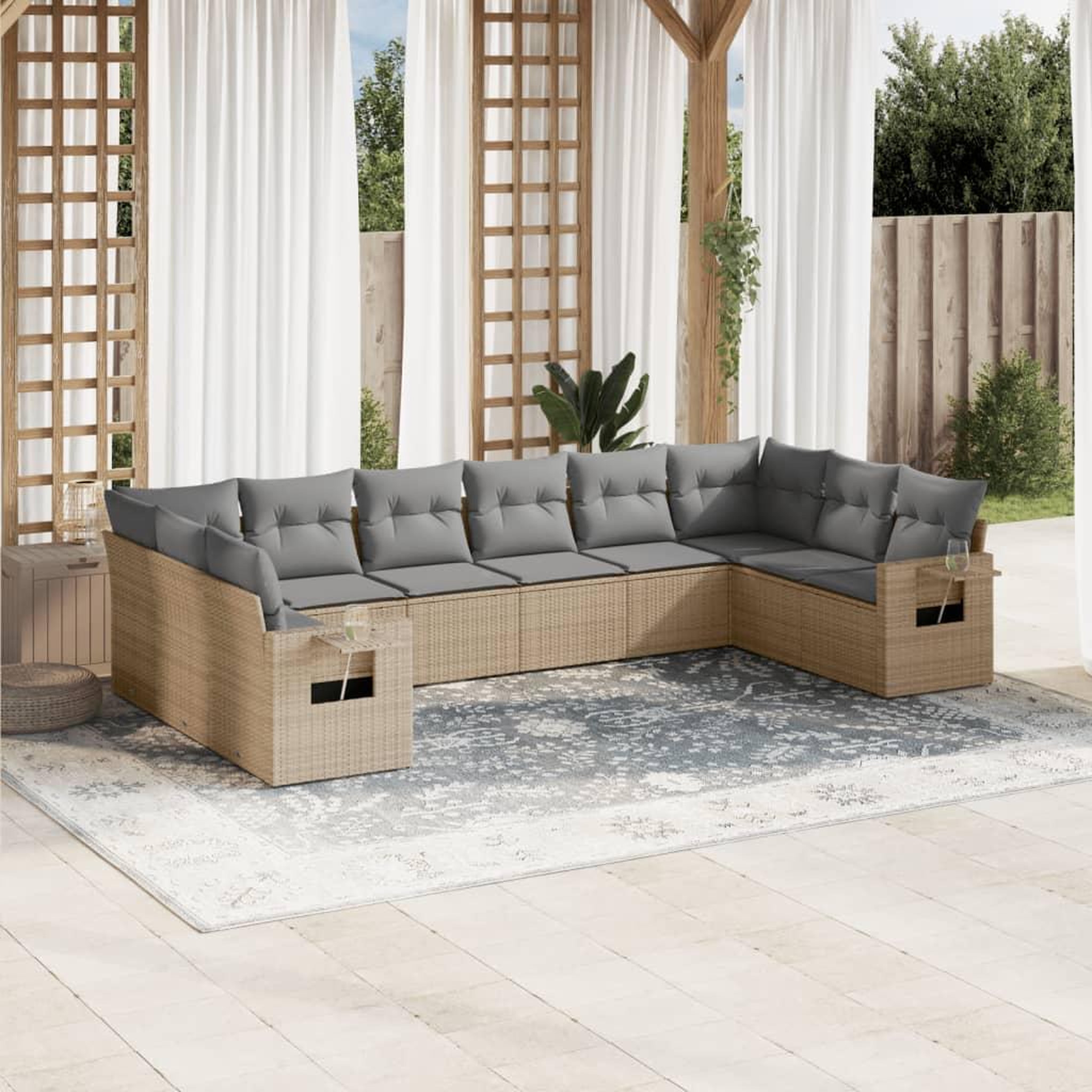 VIDAXL Salon de jardin avec coussins 10 pcs beige resine tressee