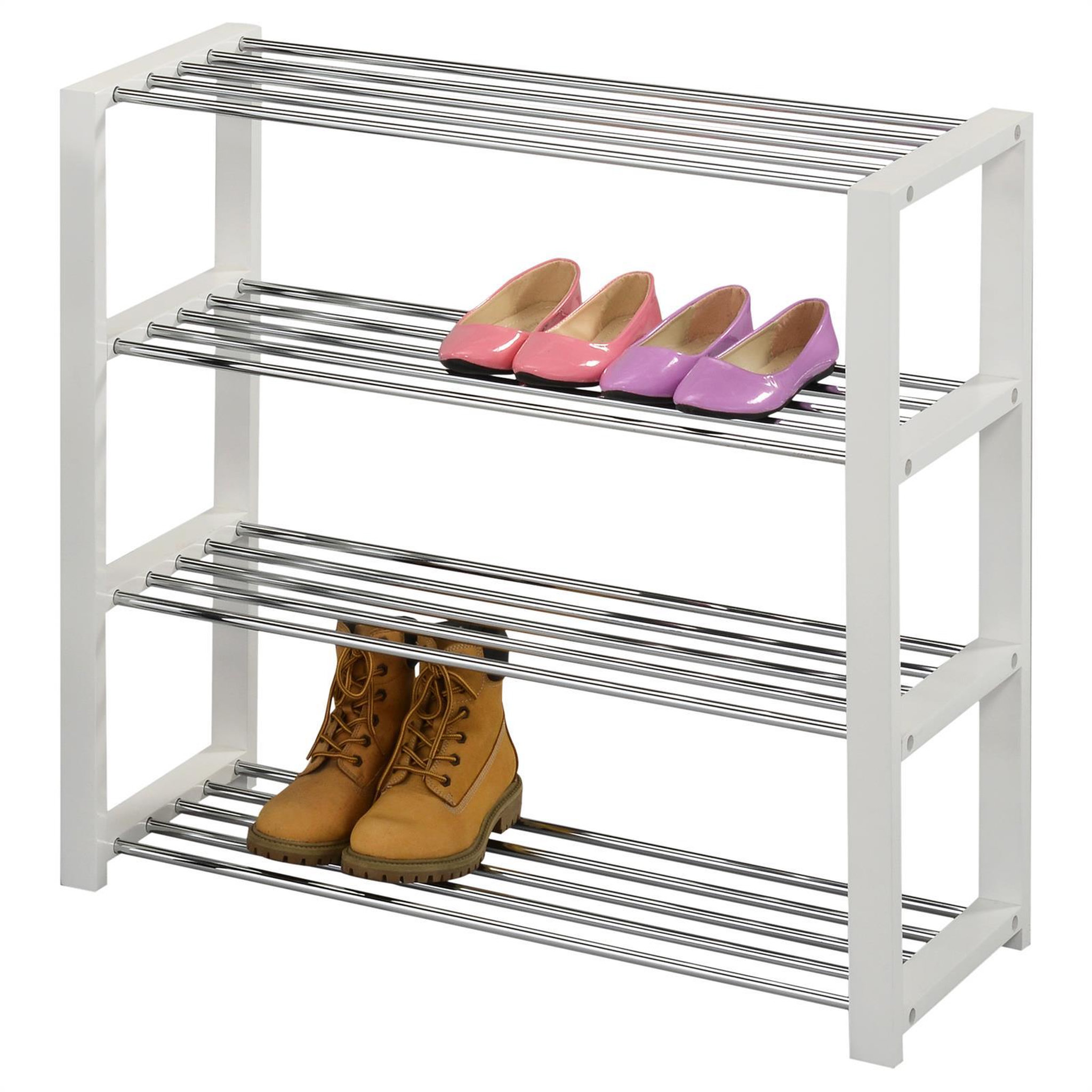 Voir la diapositive 1 : IDIMEX Etagère à chaussures ARINA, en pin et métal chromé, 3 tailles disponibles