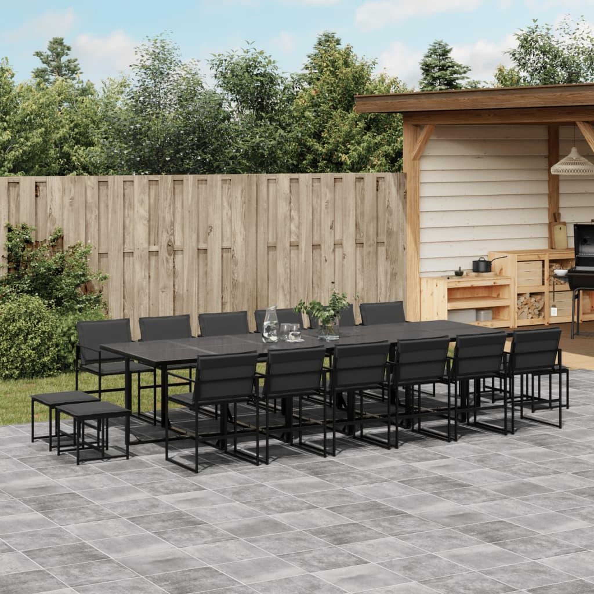 VIDAXL Ensemble a manger de jardin avec coussins 17 pcs noir textilene