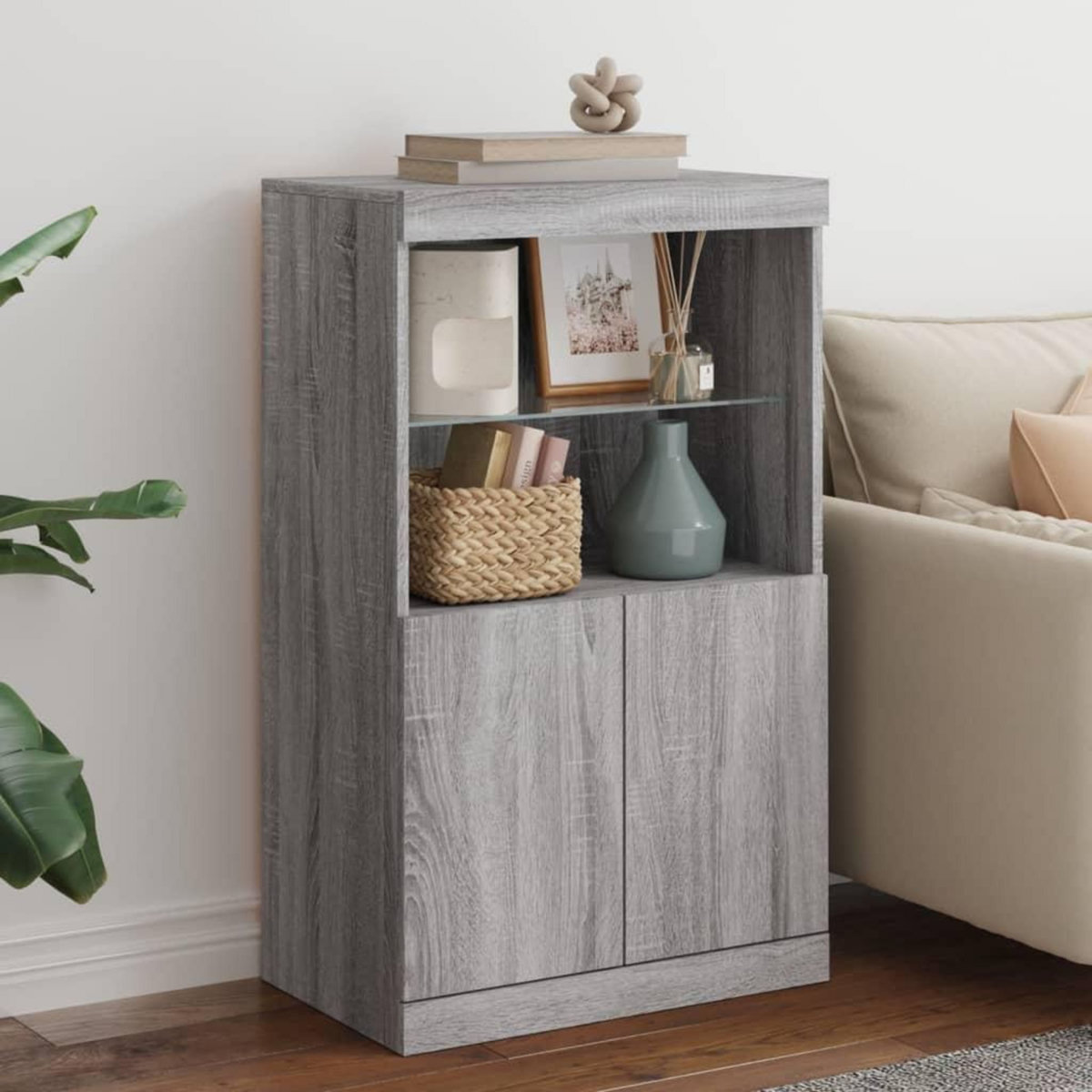 VIDAXL Buffet avec lumieres LED sonoma gris 60,5x37x100 cm