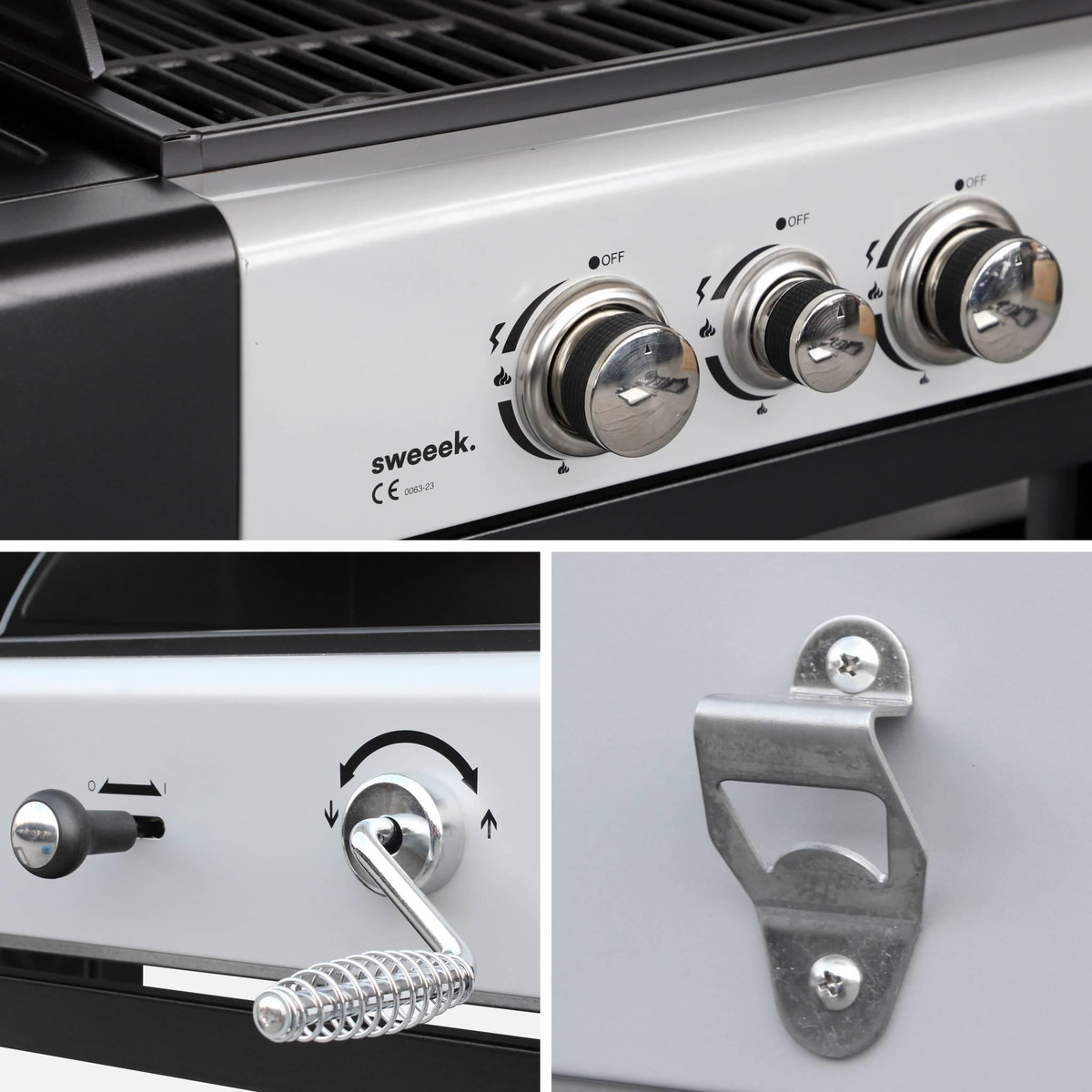 SWEEEK Barbecue 2 en 1 gaz et charbon. 3 brûleurs + 1 feu latéral. grill et fumoir avec tablettes et housse