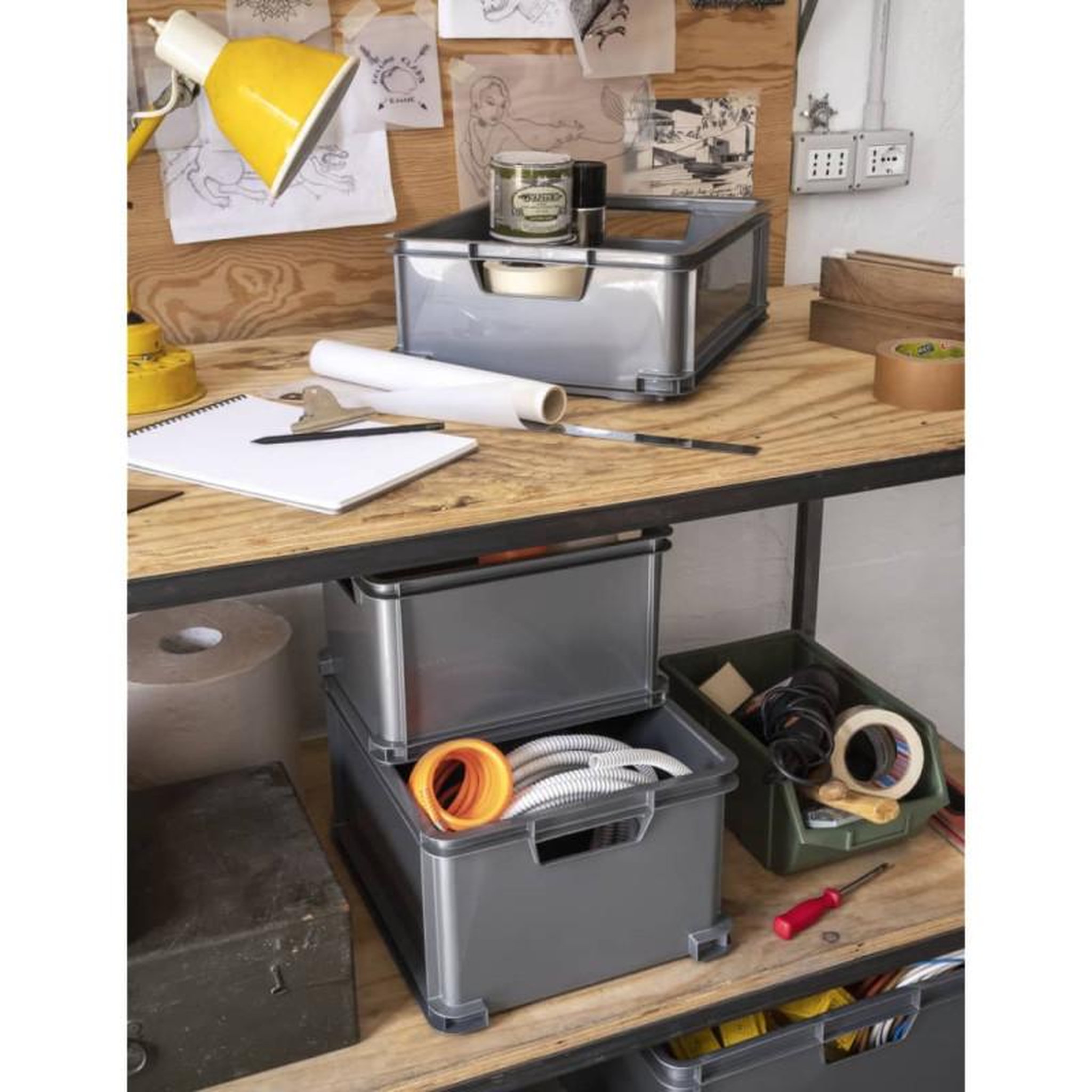 Voir la diapositive 4 : CURVER Curver Boîte de rangement Unibox XL 60 L Gris